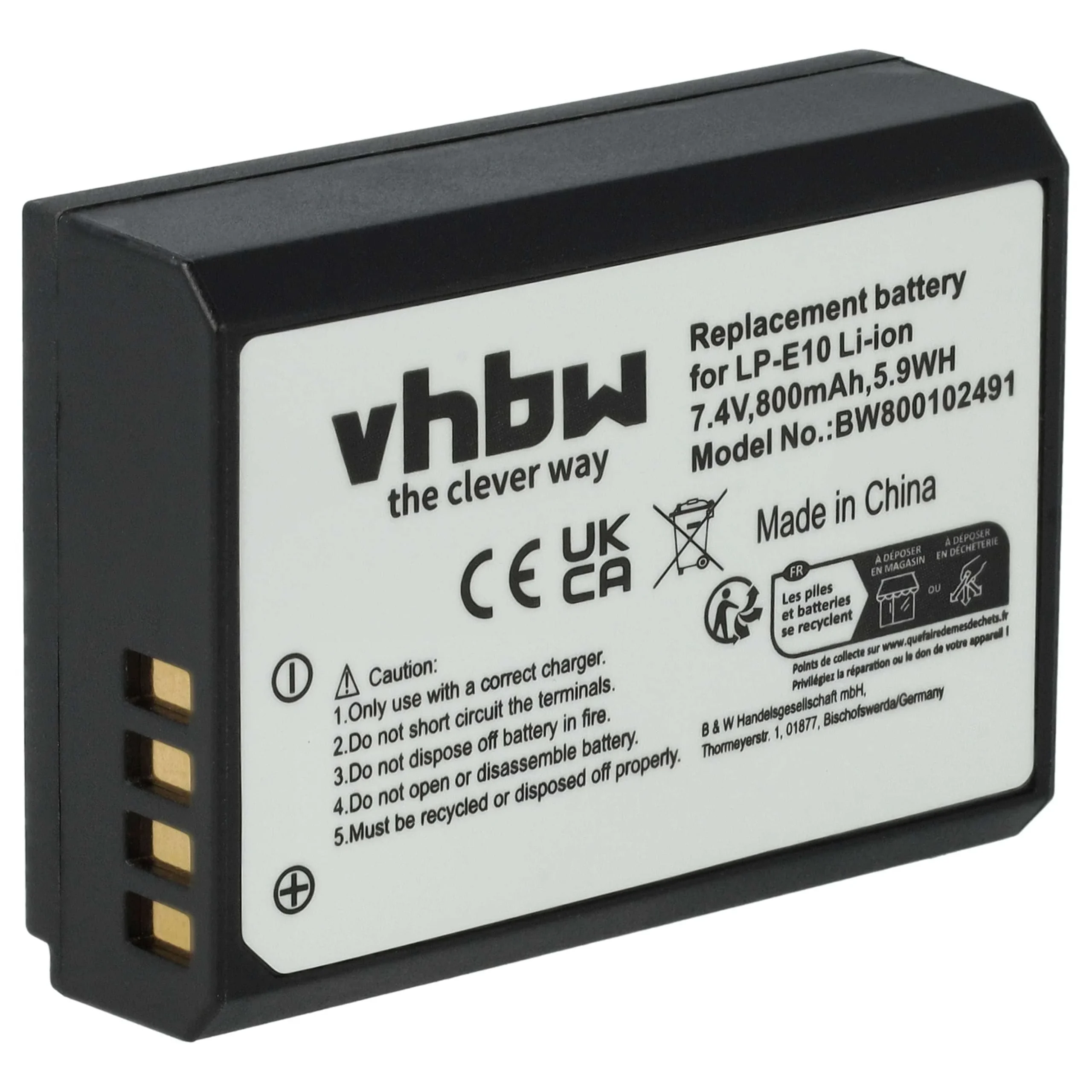 Batterie remplace Canon LP-E10 pour appareil photo Canon- 800mAh 7,2V Li-ion
