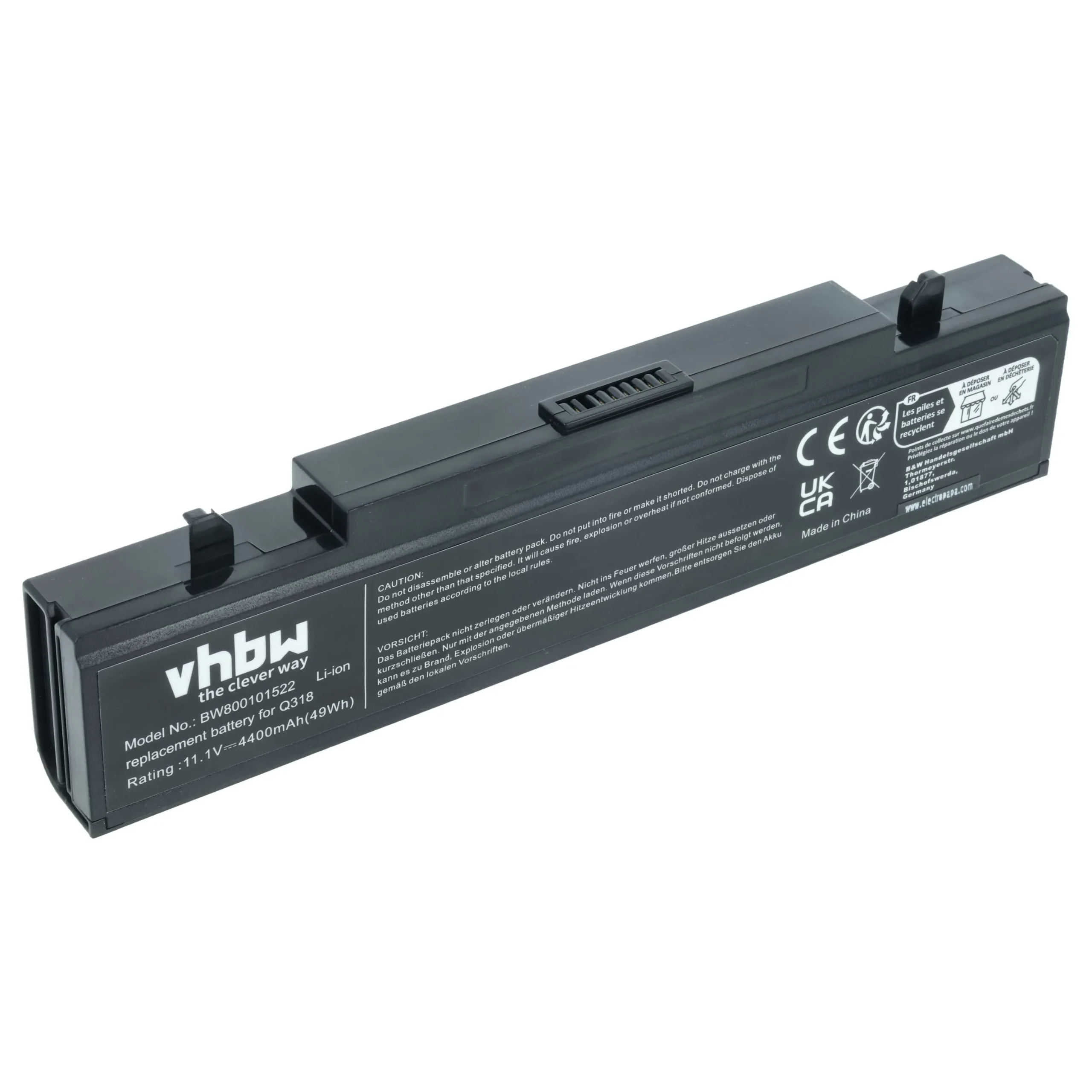 Batterie pour ordinateur portable Samsung NP300E5C, R580, R730, RC530- 4400mAh 11,1V Li-ion, noir