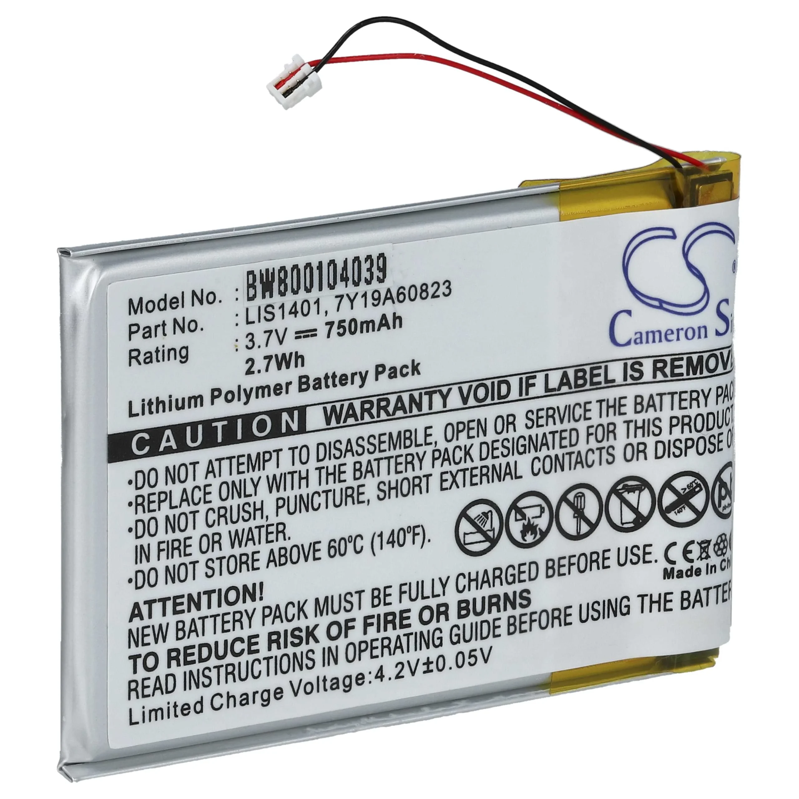 Batterie remplace Sony 1-756-763-11, 7Y19A60823, LIS1401 pour lecteur MP3 Sony - 750mAh 3,7V Li-polymère