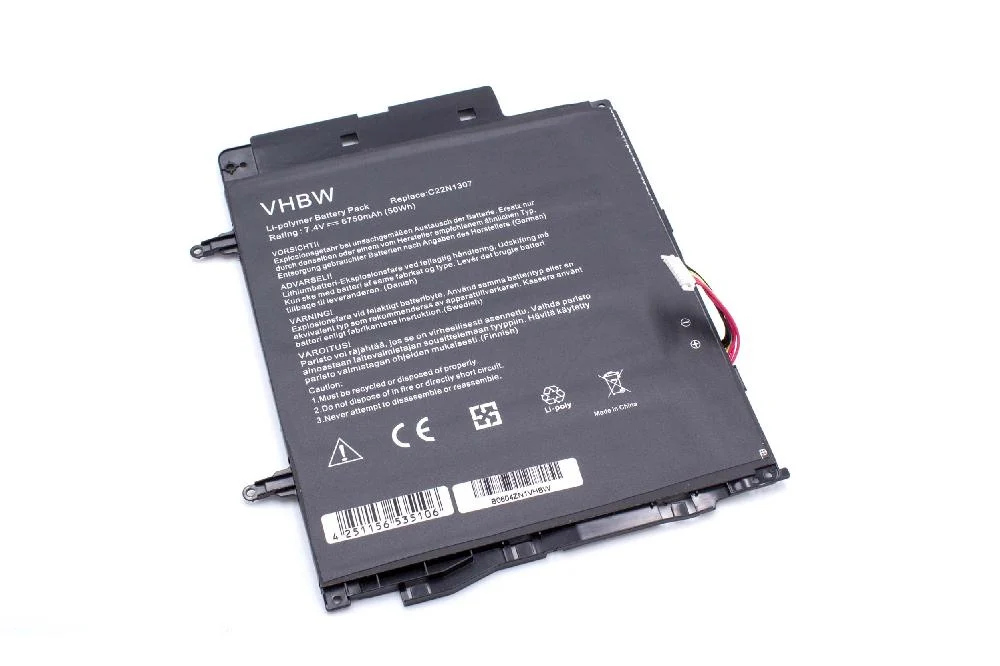 Batterie remplace Asus C22N1307, 0B200-00570000 pour ordinateur portable Asus- 6750mAh 7,4V Li-polymère, noir
