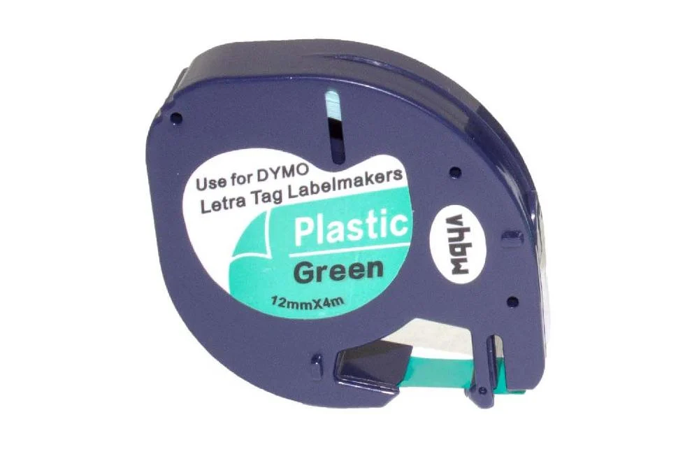 Cassette à ruban remplace Dymo S0721610, 91204 - 12mm lettrage Noir ruban Vert, plastique