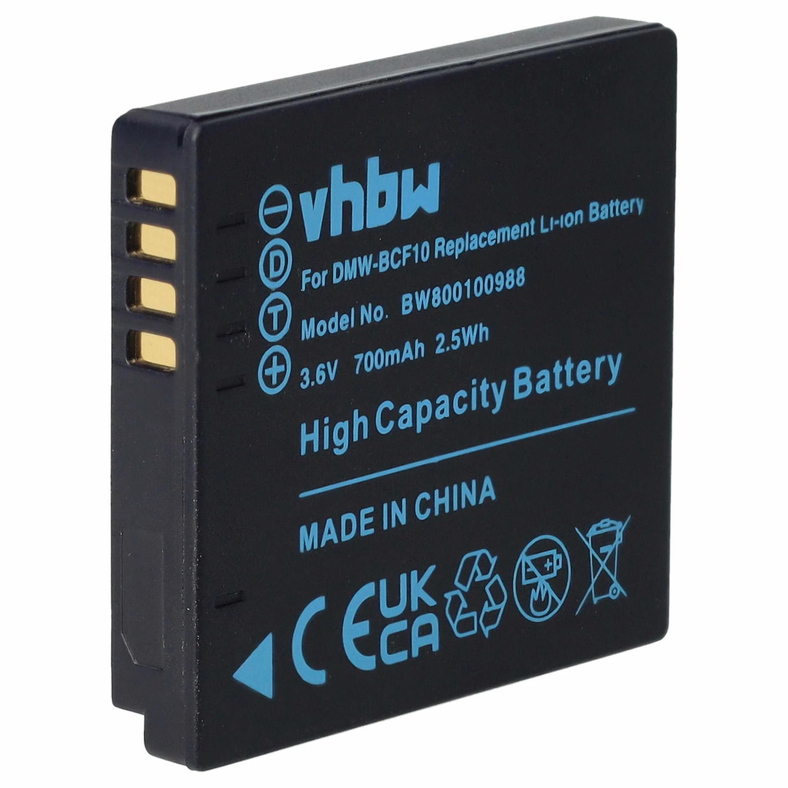 Batterie remplace Panasonic DMW-BCF10, DMW-BCF10E pour appareil photo Panasonic- 700mAh 3,6V Li-ion
