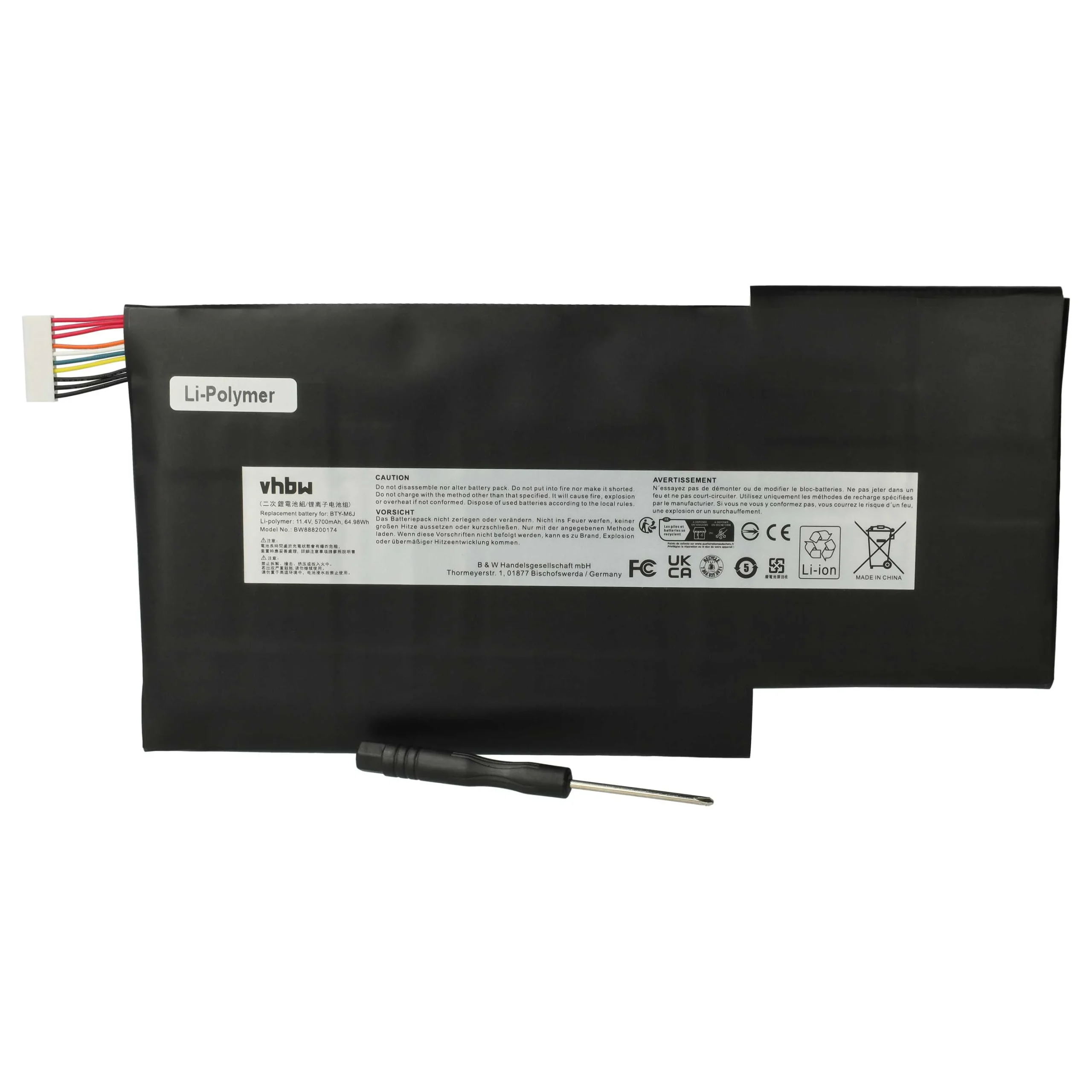 Batterie remplace MSI BTY-M6J, MS-16K4, BTY-U6J pour ordinateur portable MSI- 5700mAh 11,4V Li-polymère