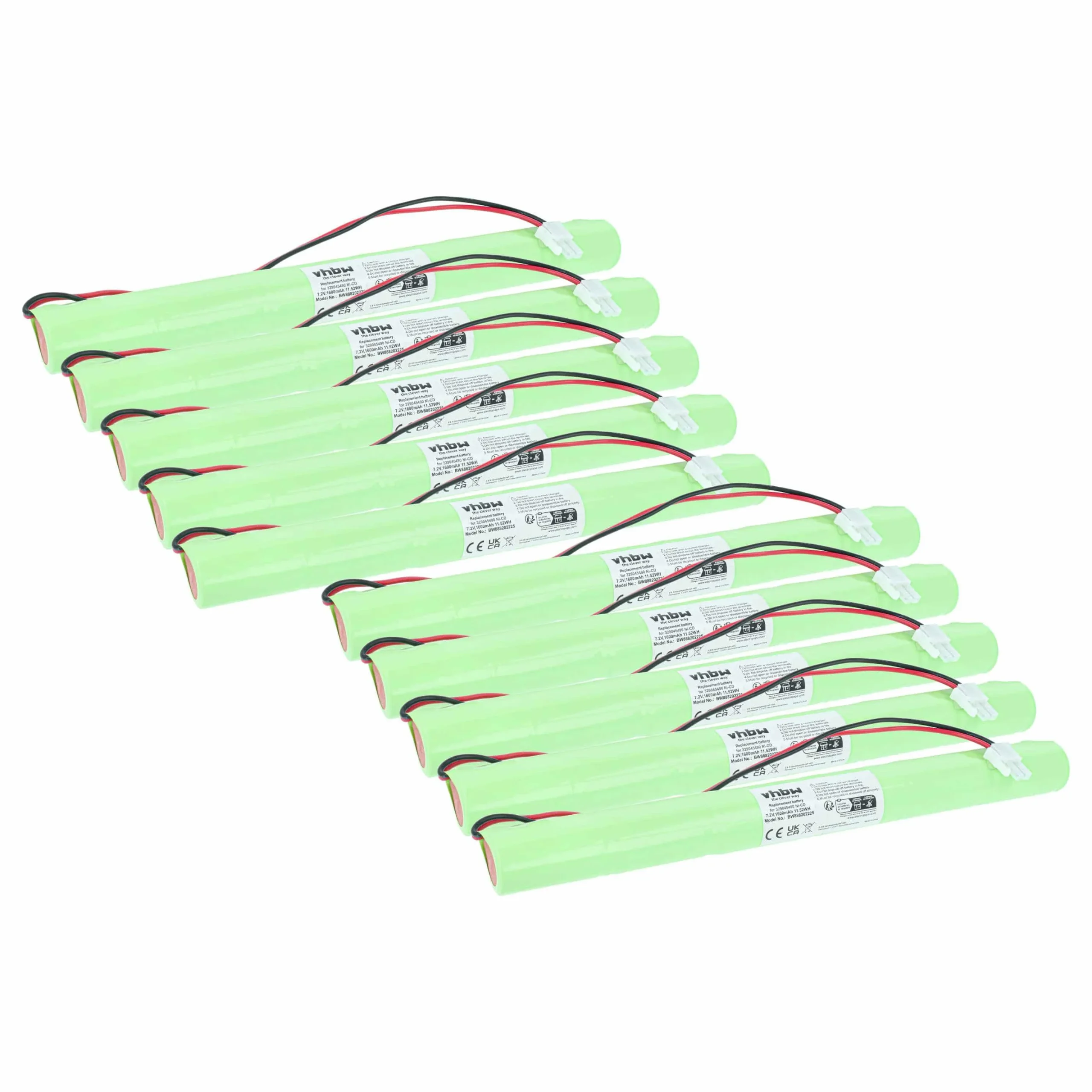 10x Batteries remplace BAES 329045490 pour éclairage de secours BAES - 1600mAh 7,2V NiCd
