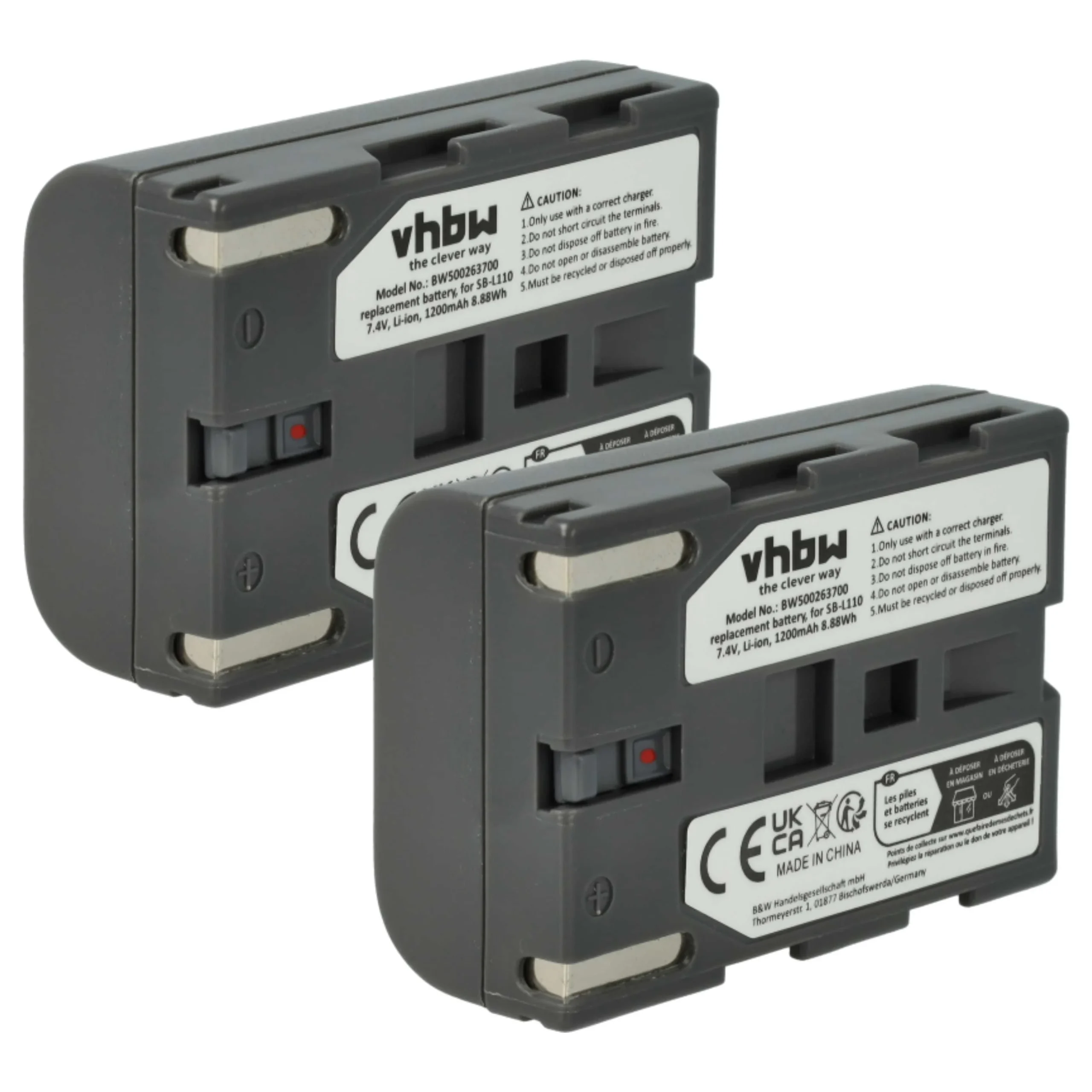 2x Batteries remplace Samsung SB-L110, SB-L70, SB-L70A, BB13-SS014 pour caméscope Samsung- 1200mAh 7,4V Li-ion