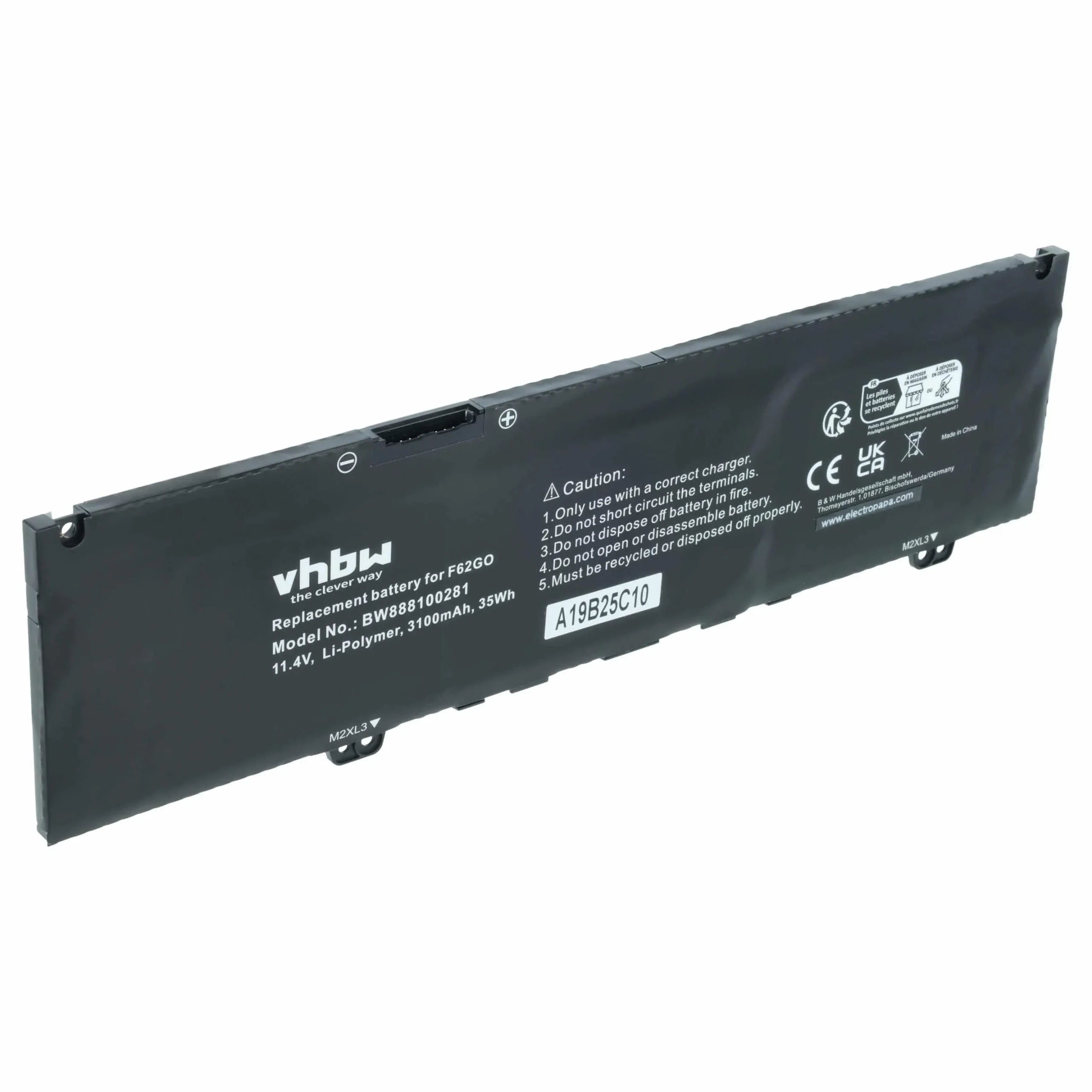 Batterie remplace Dell 39DY5, F62G0, 0RPJC3, 039DY5 pour ordinateur portable Dell- 3100mAh 11,4V Li-ion, noir
