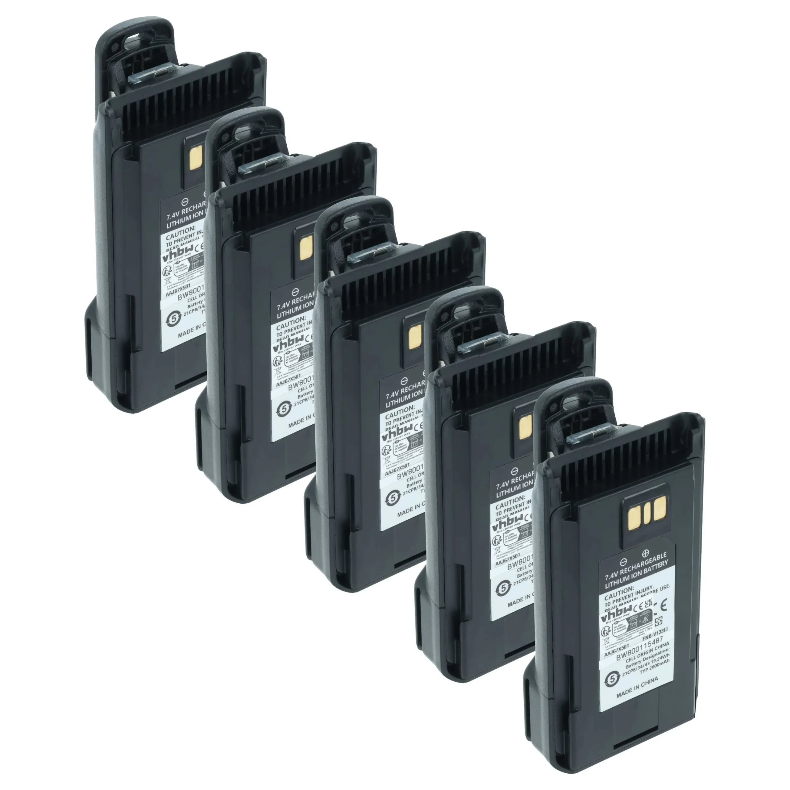 5x Batteries remplace Motorola AAJ67X001 pour radio talkie-walkie Yaesu Vertex- 2600mAh 7,4V Li-ion