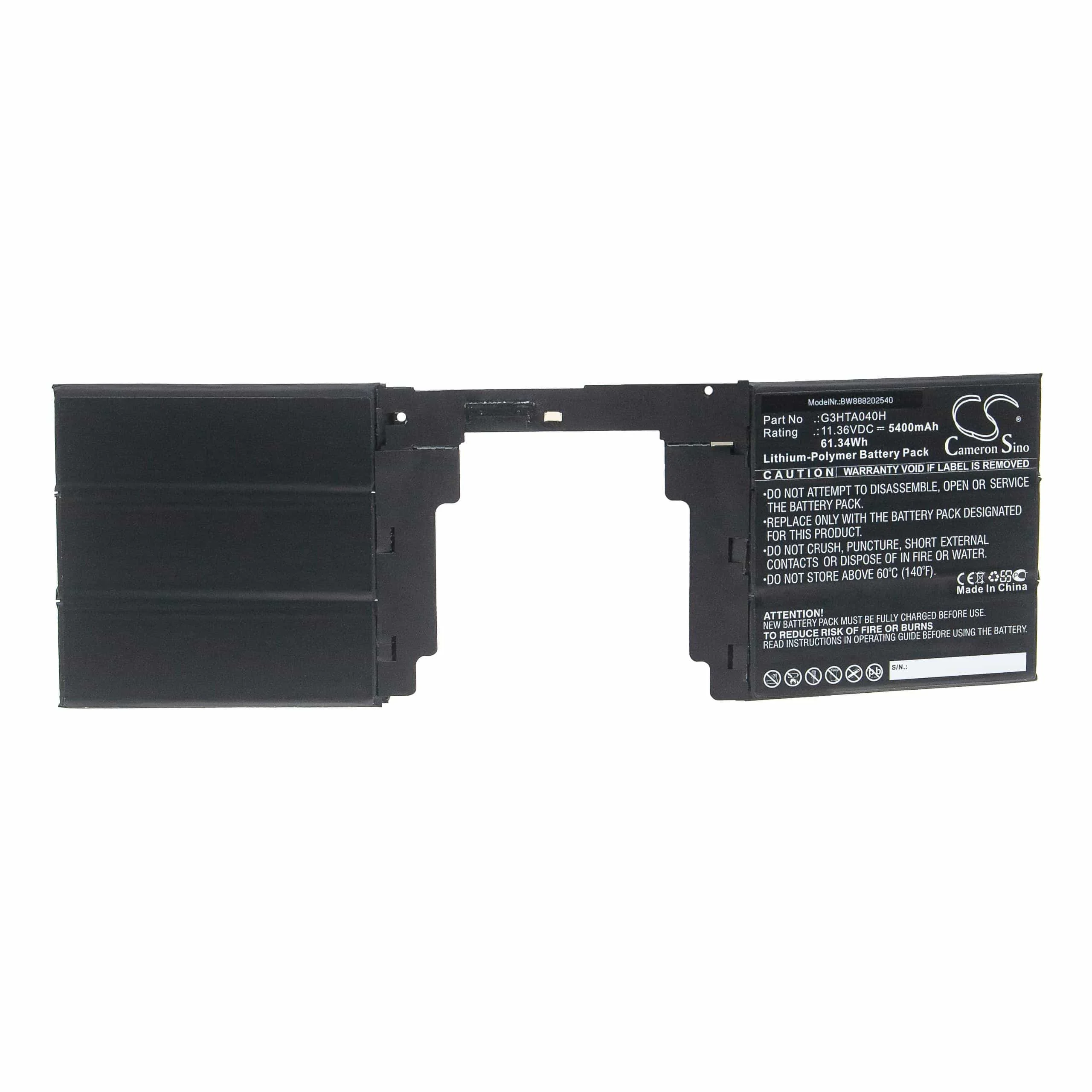 Batterie remplace Microsoft G3HTA040H clavier - 5400mAh 11,36V Li-polymère