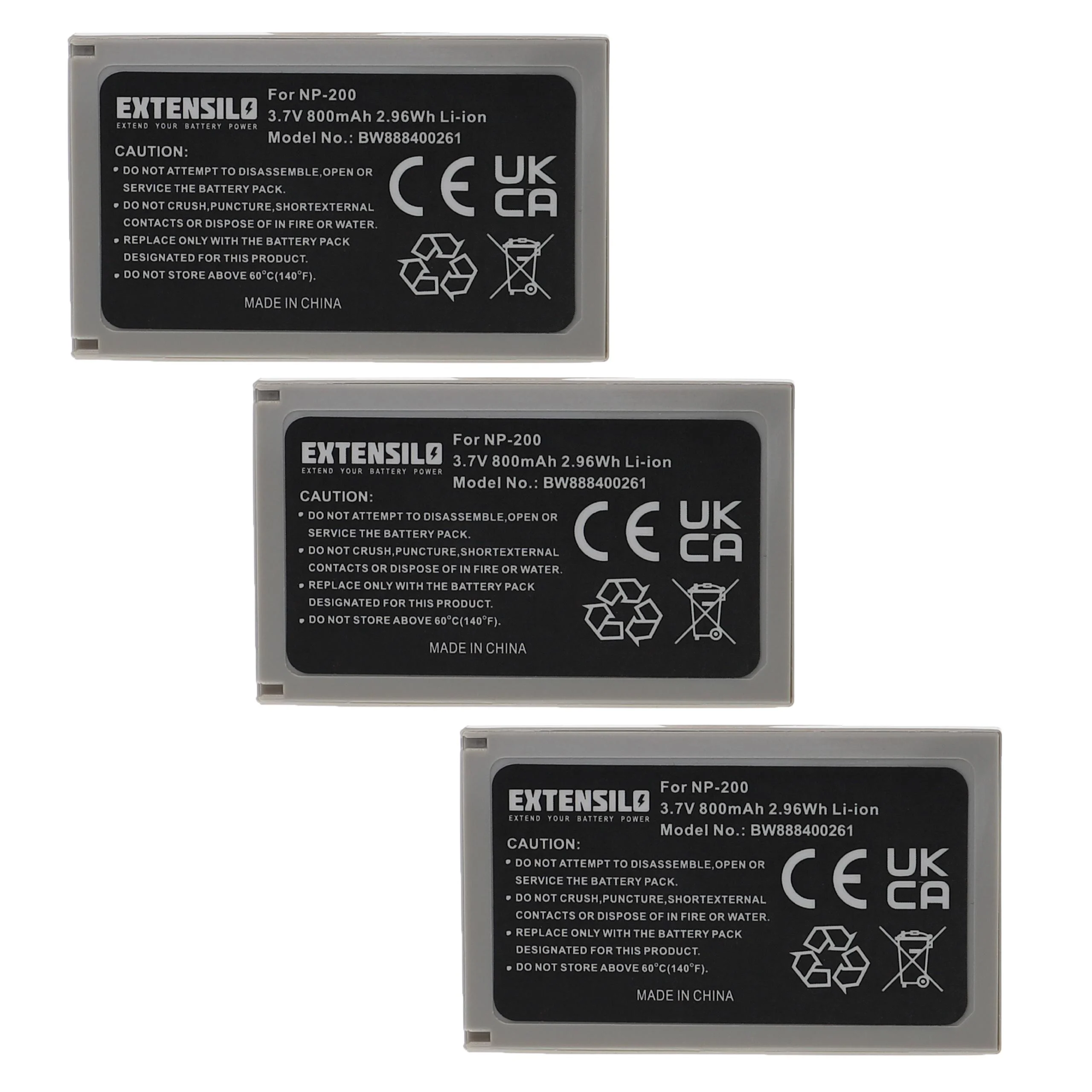 3x Batteries remplace Minolta NP-200 pour appareil photo Minolta- 800mAh 3,7V Li-ion