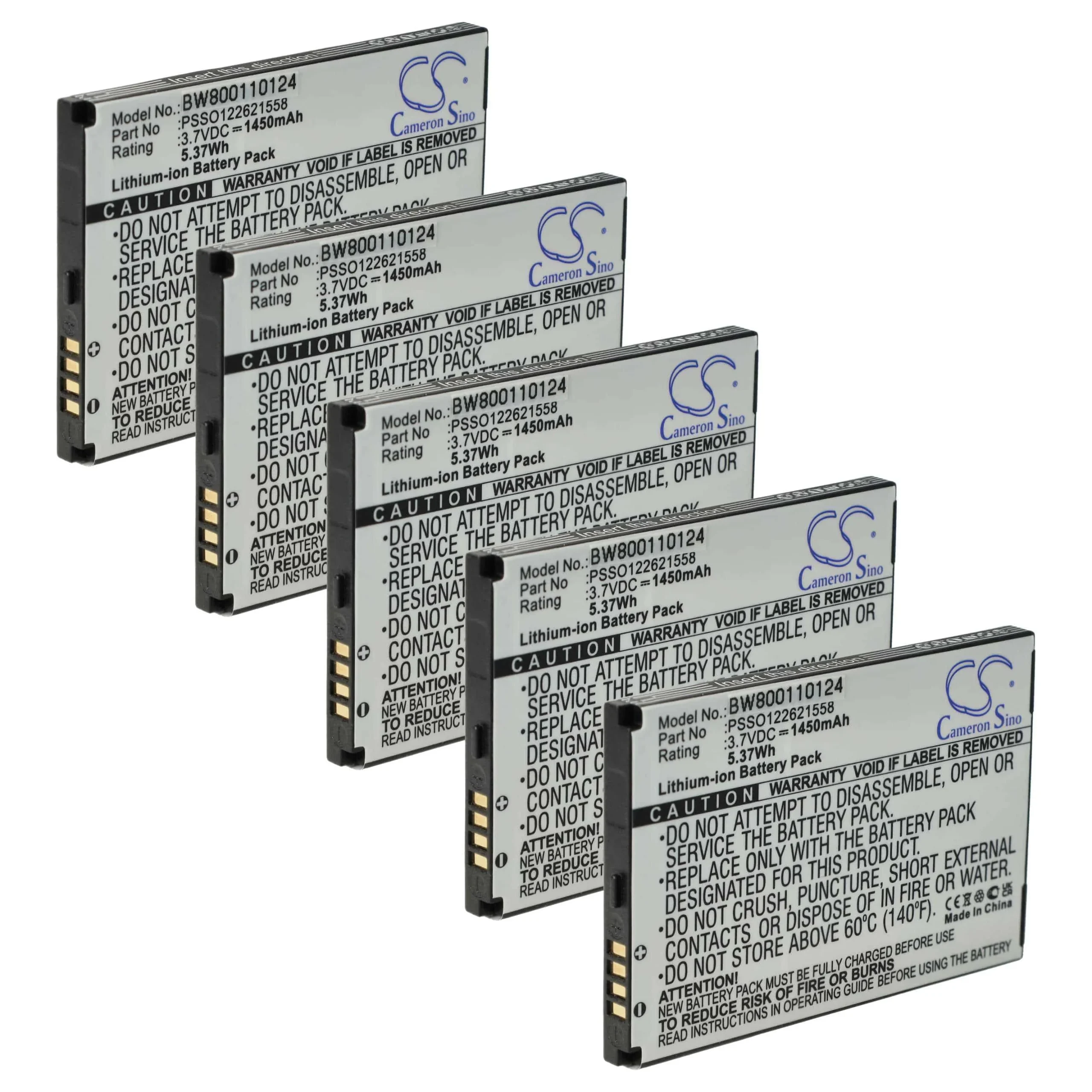 5x Batteries remplace PSSO122621558 pour scanner de code-barre Honeywell - 1450mAh 3,7V