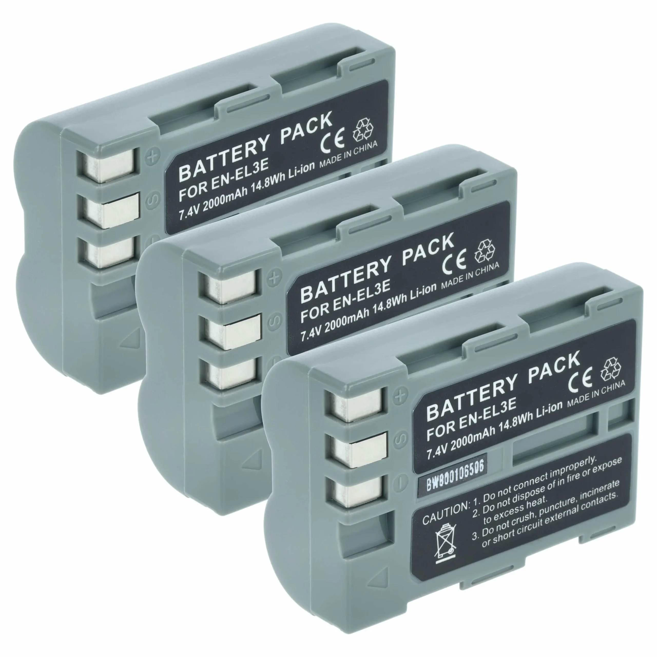 3x Batteries remplace Nikon EN-EL3e, EN-EL3, EN-EL3a pour appareil photo Nikon- 2000mAh 7,2V Li-ion