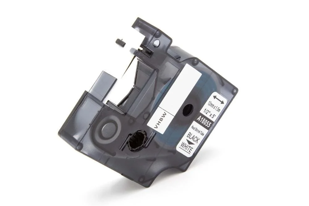 Cassette à ruban remplace Dymo 18055 - lettrage Noir ruban Blanc, plastique, thermorétractable, 12 mm