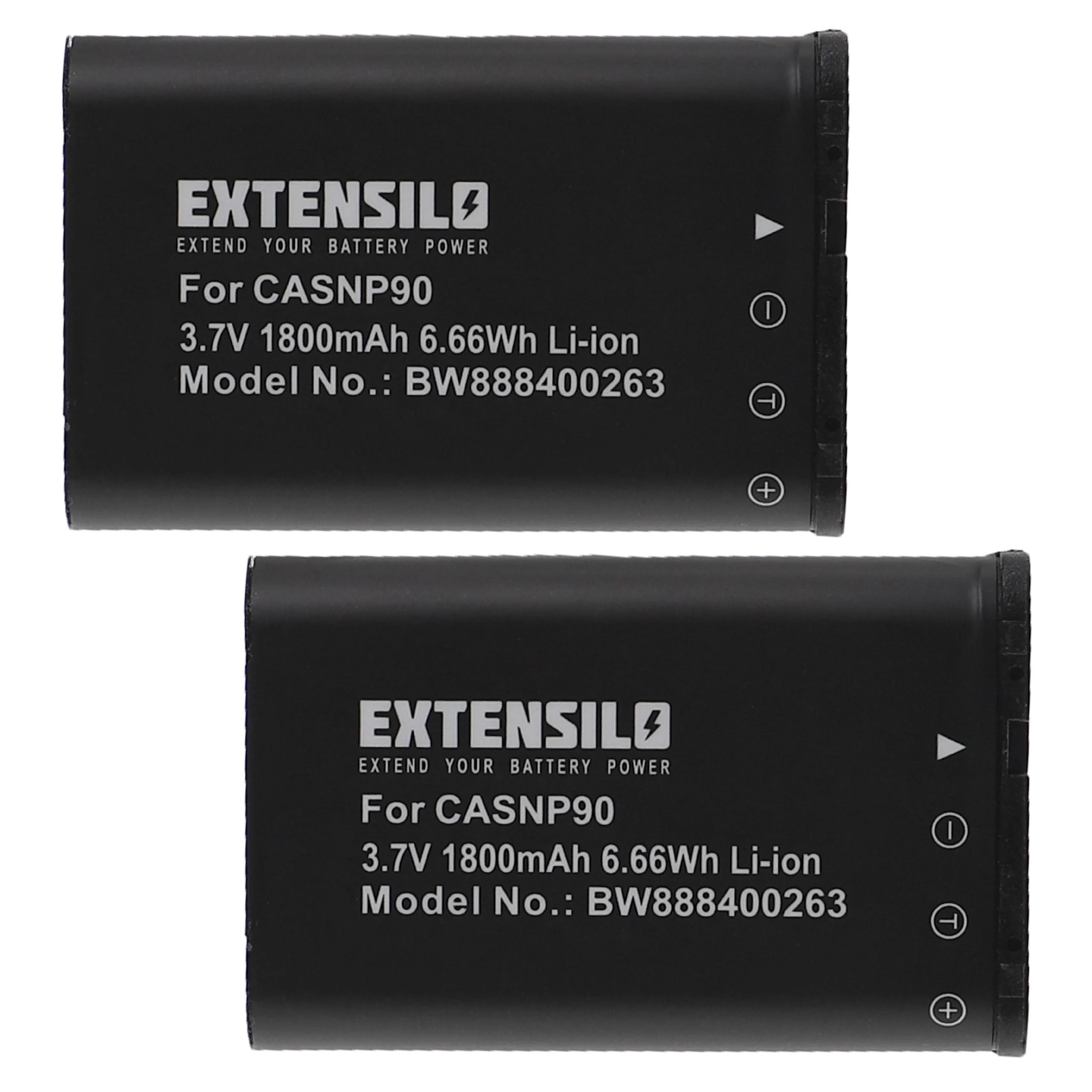 2x Batteries remplace Casio NP-90DBA, NP-90 pour appareil photo Casio- 1800mAh 3,7V Li-ion