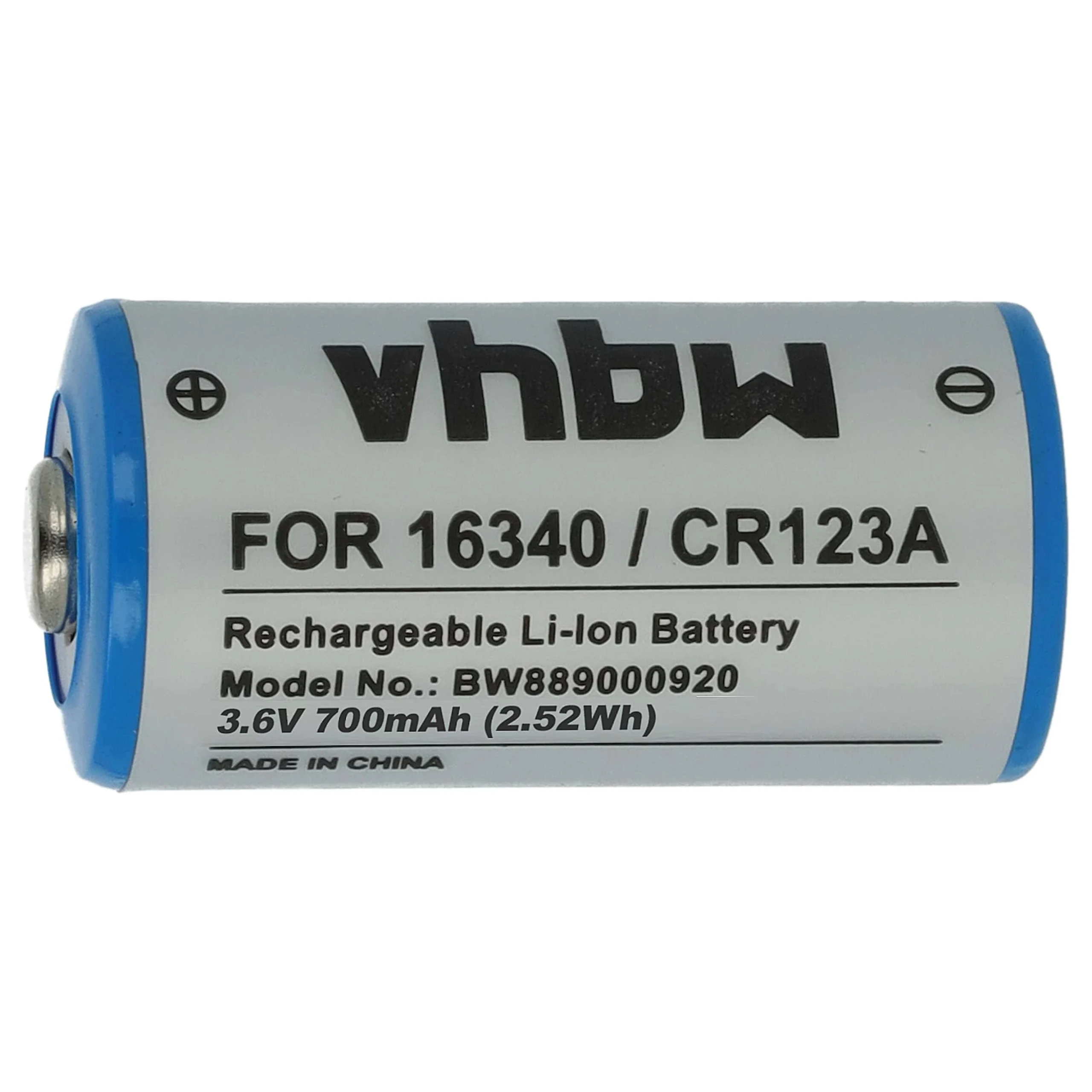 Batterie remplace 16340, DL123A, CR123R, CR17335, EL123AP, CR17345, CR123A - 700mAh 3,6V Li-ion, 1x cellules