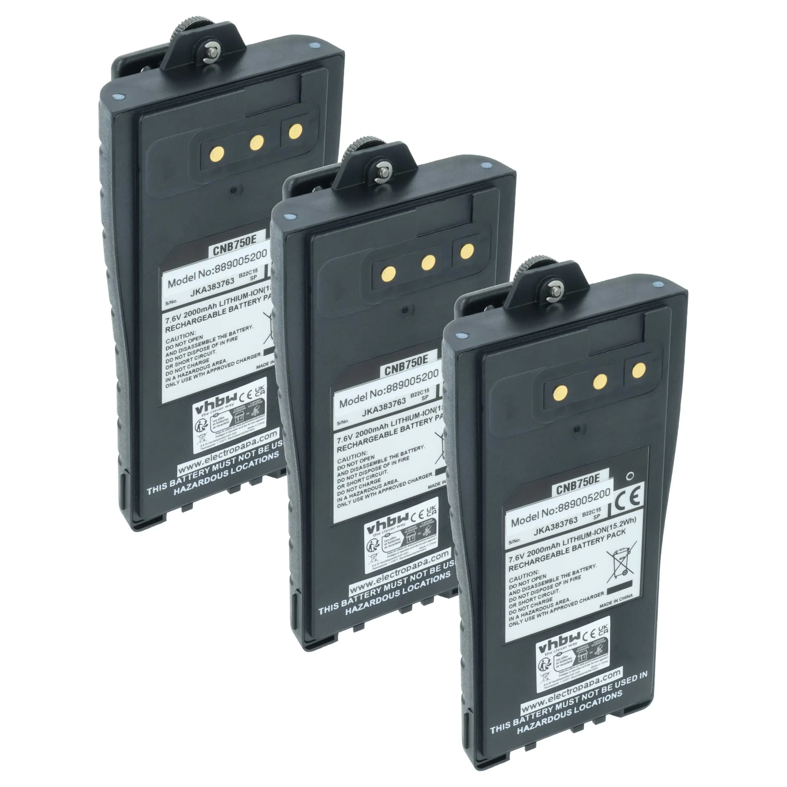 3x Batteries remplace Entel CNB750E pour radio talkie-walkie Entel- 2000mAh 7,6V Li-ion