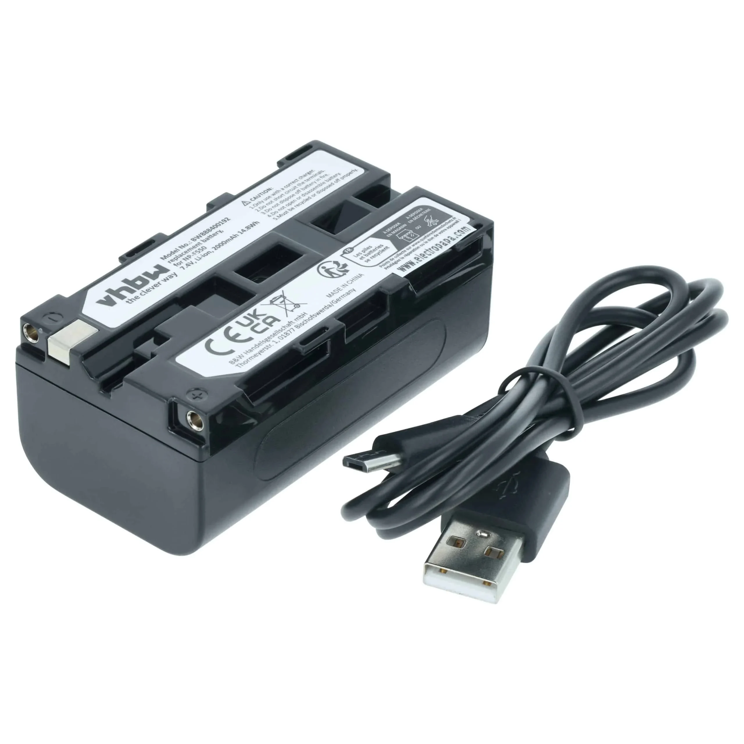 Batterie remplace Sony NP-F950, NP-F930/B, NP-F550, NP-F930 pour appareil photo Grundig- 2000mAh 7,4V Li-ion