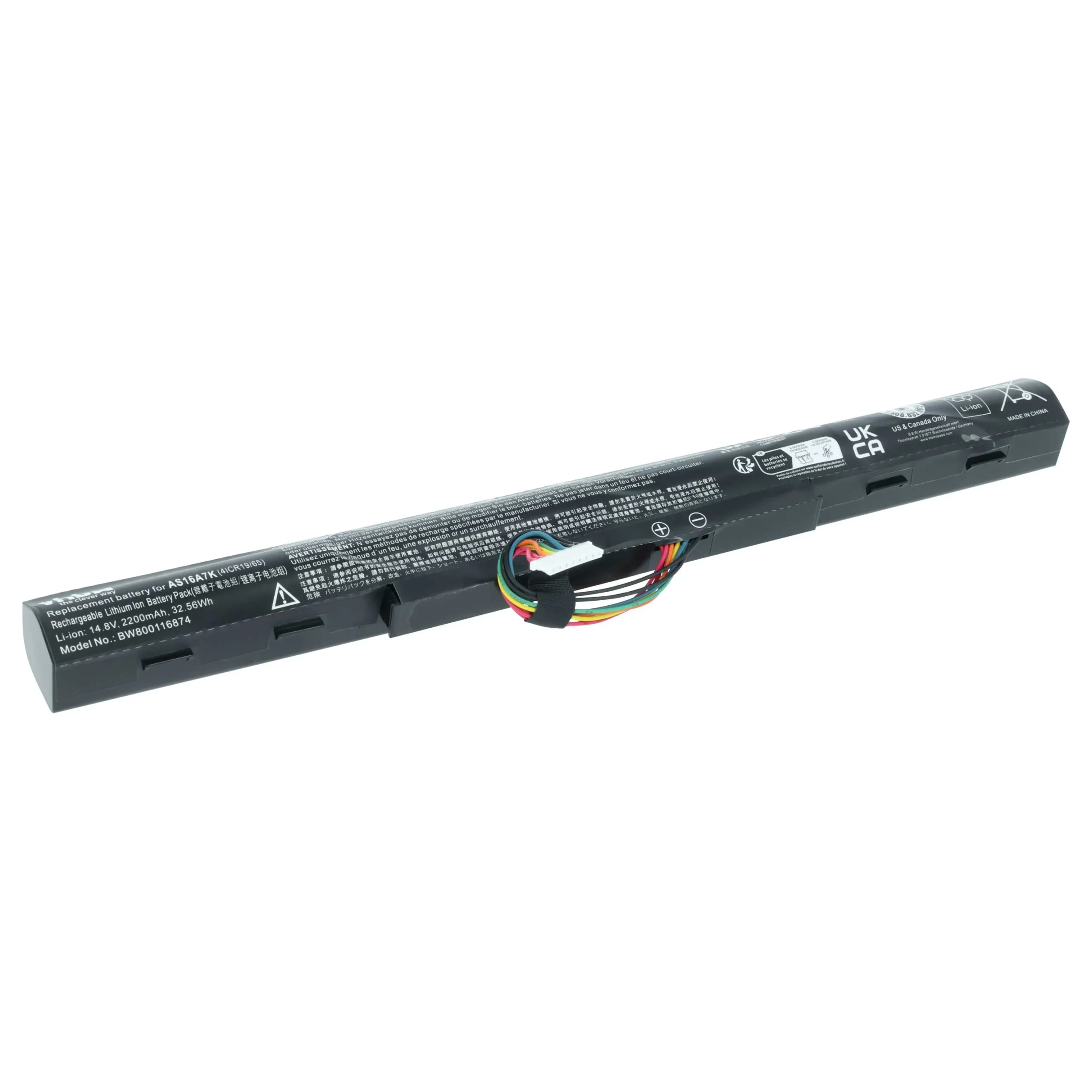 Batterie remplace Acer AS16A8K, AS16A5K, AS16A7K pour ordinateur portable Acer- 2200mAh 14,8V Li-ion, noir