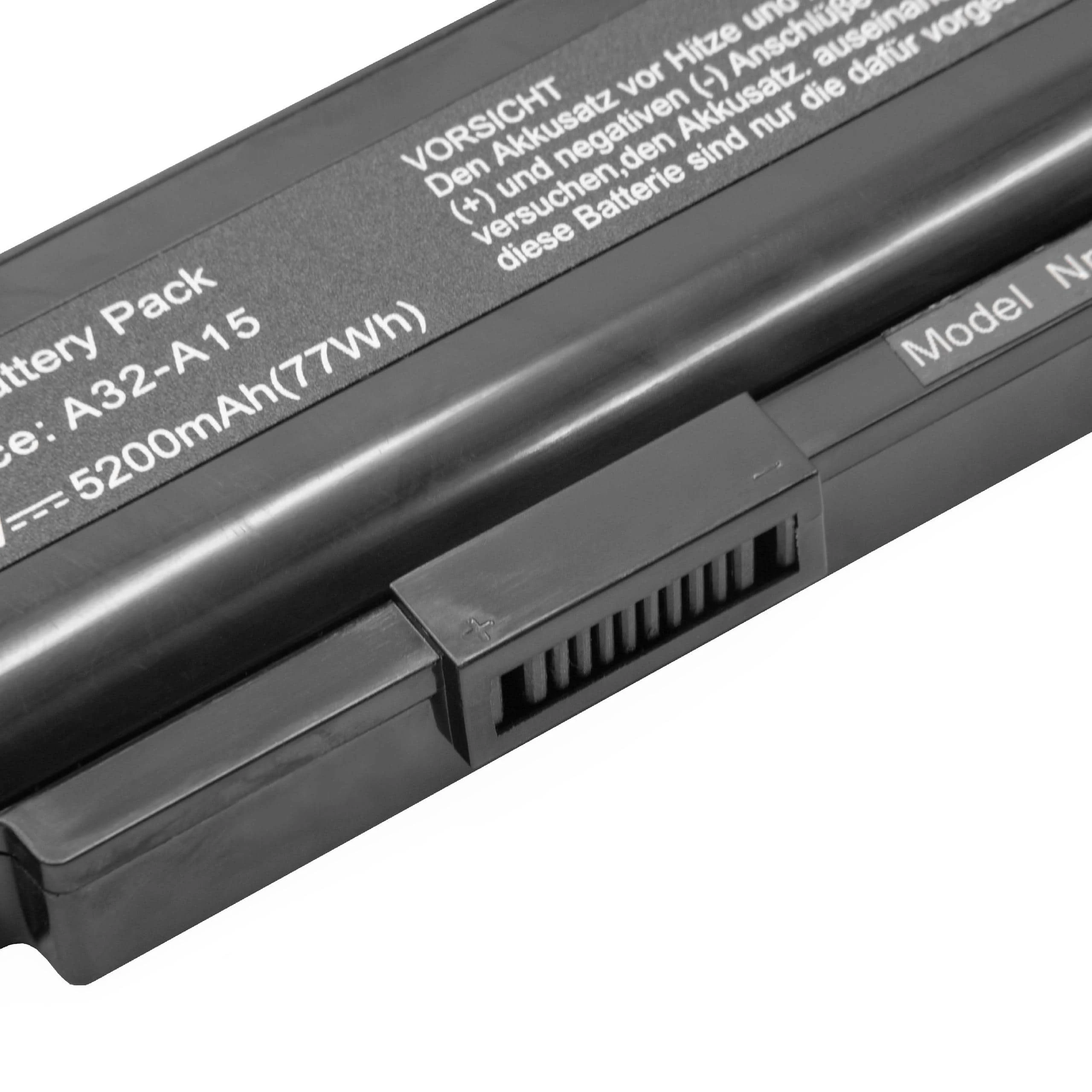 Batterie remplace Medion A41-A15, A32-A15, A42-A15 pour ordinateur portable MSI- 5200mAh 14,8V Li-ion, noir