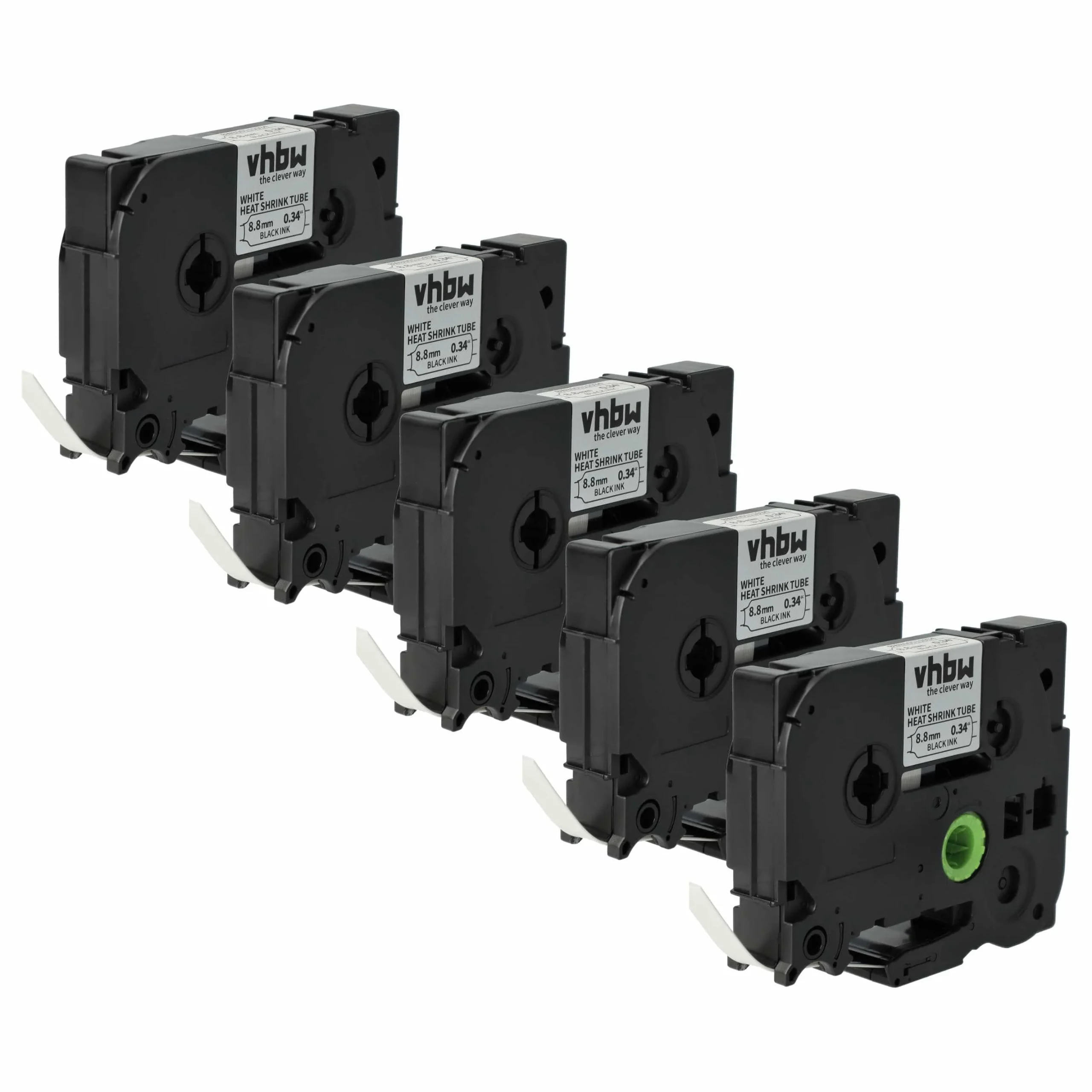 5x Label Tape replaces Brother HSE-221 - Black to White, Heat Shrink Tape, 8.8 mm