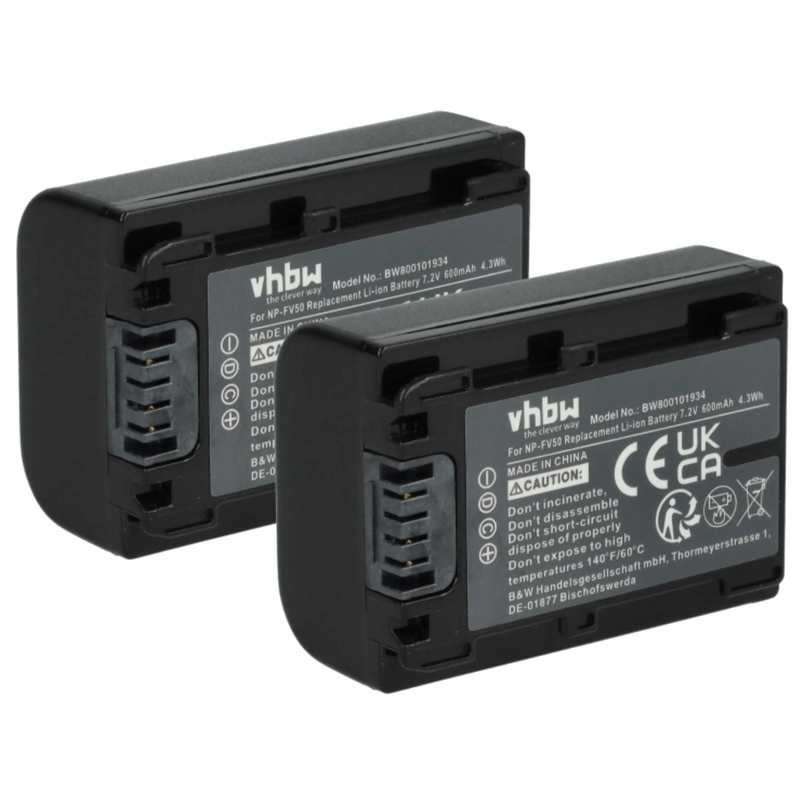 2x Batteries remplace Sony NP-FV40, NP-FV50, NP-FV30 pour caméscope Sony- 600mAh 7,2V Li-ion avec puce
