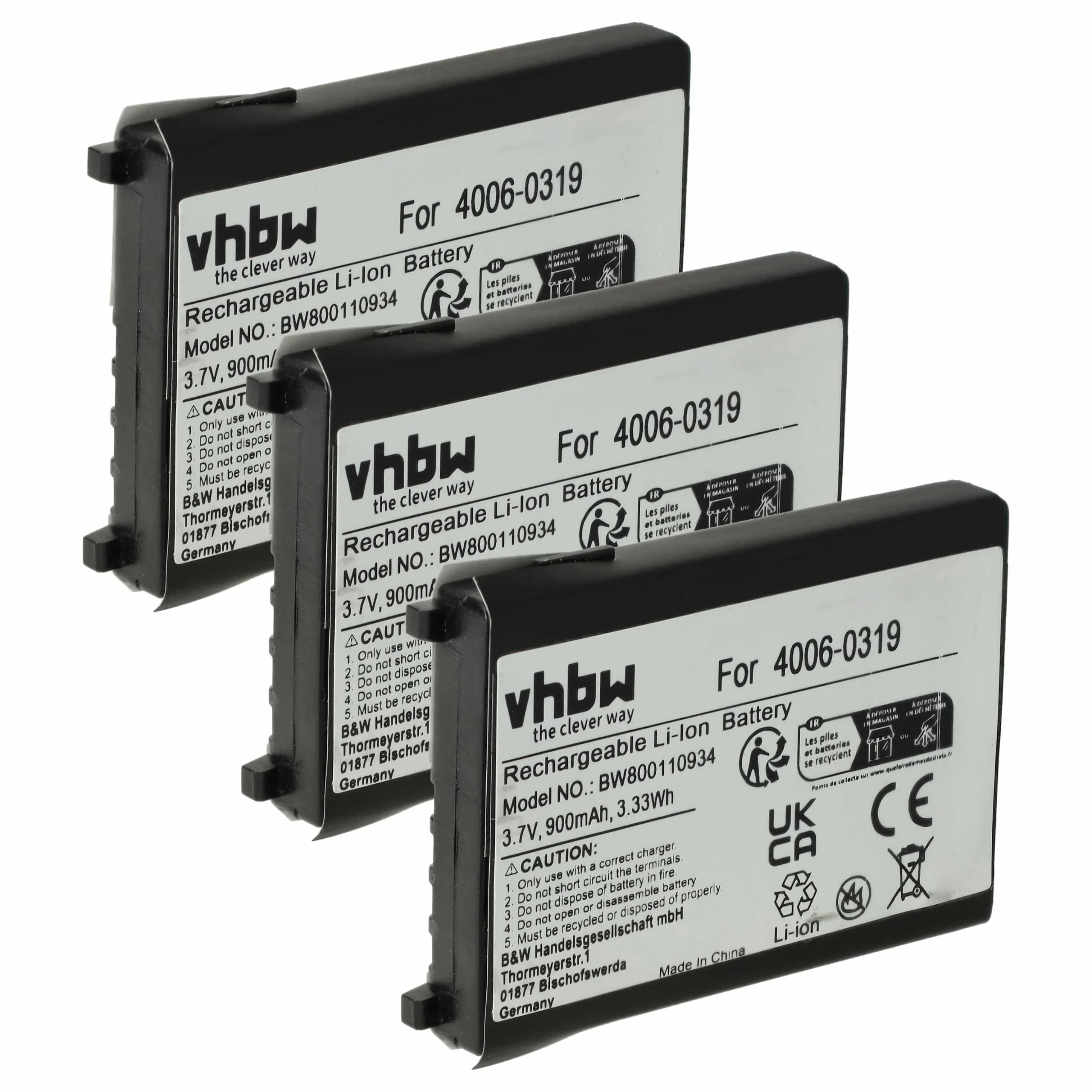 3x Batteries remplace Datalogic 95A201004 pour scanner de code-barre Unitech - 900mAh 3,7V