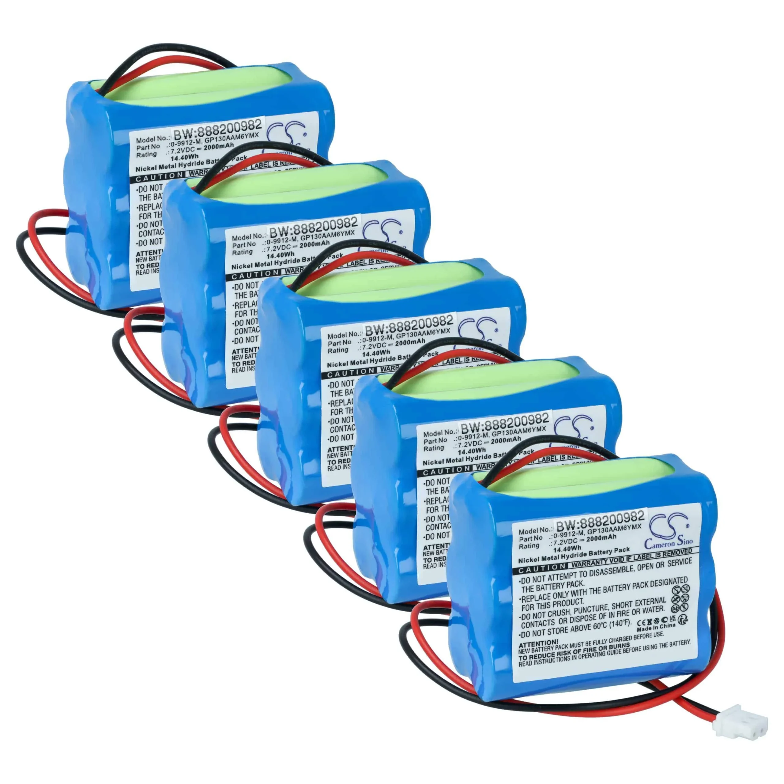 5x Batteries remplace BT GP100AAS6YMX, GP130AAM6YMX pour centrale d'alarme Visonic - 2000mAh 7,2V NiMH