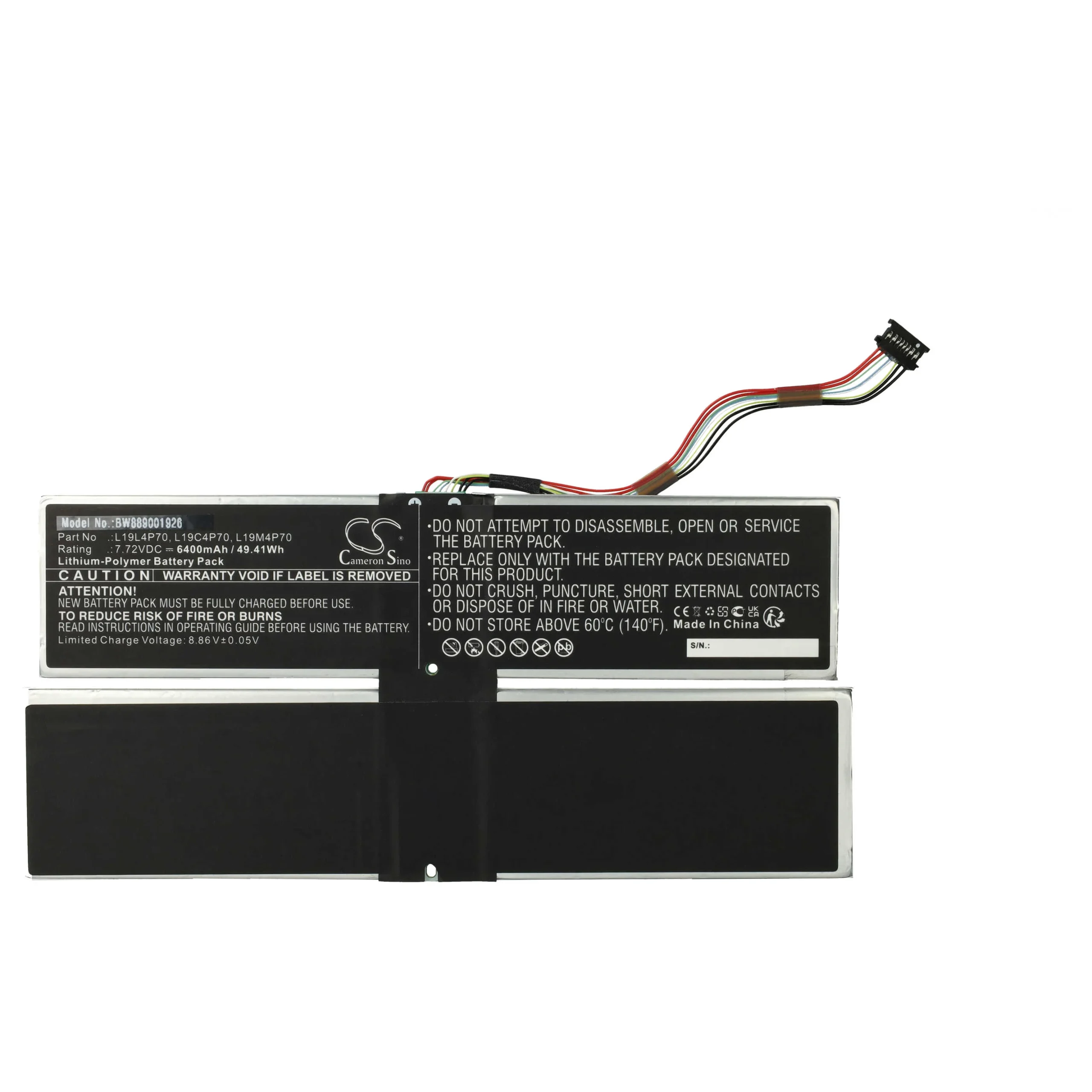 Batterie remplace Lenovo 5B10W13883, 5B10W13884 pour ordinateur portable Lenovo- 6400mAh 7,72V Li-polymère