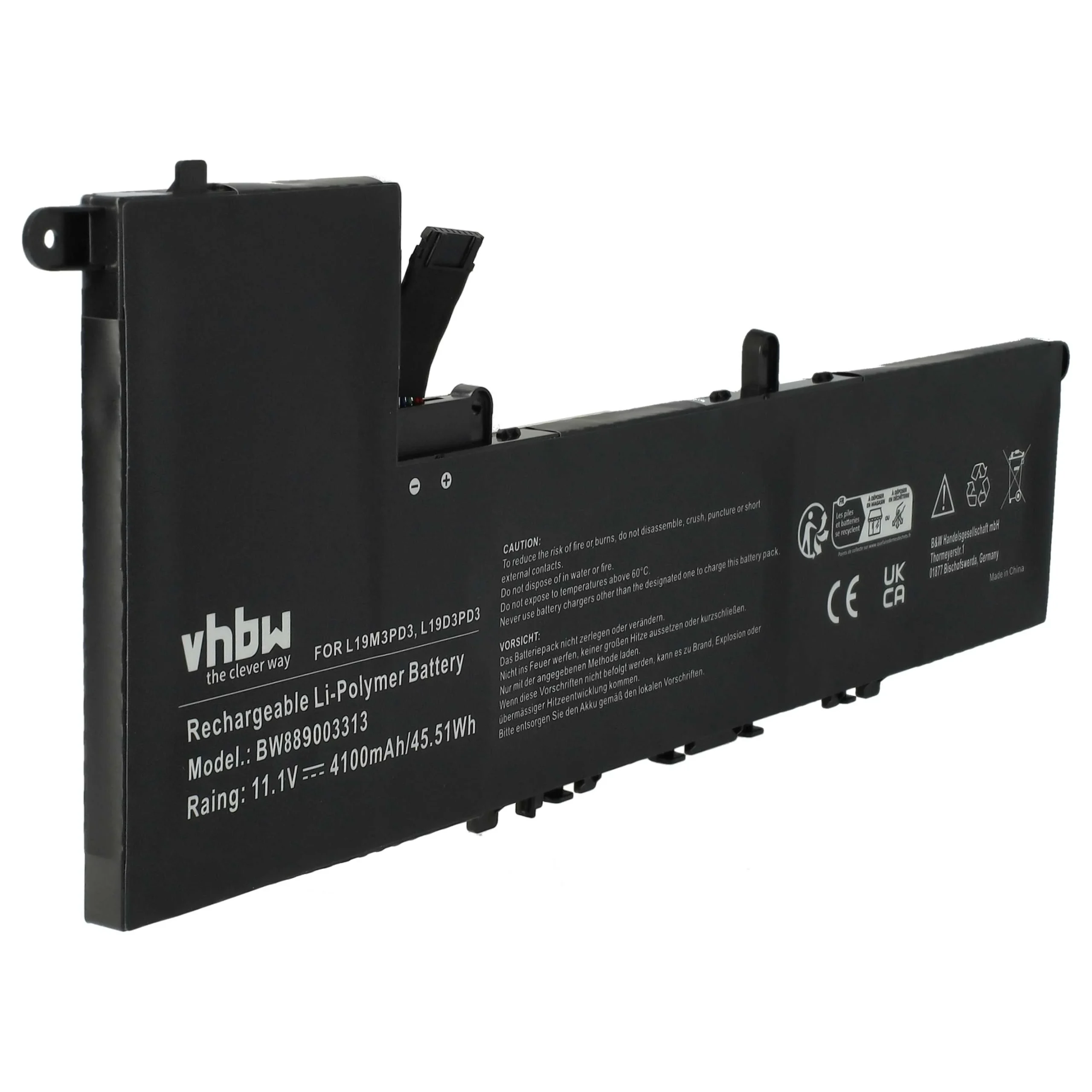 Batterie remplace Lenovo L19L3PD3, L19D3PD3 pour ordinateur portable Lenovo- 4100mAh 11,1V Li-polymère