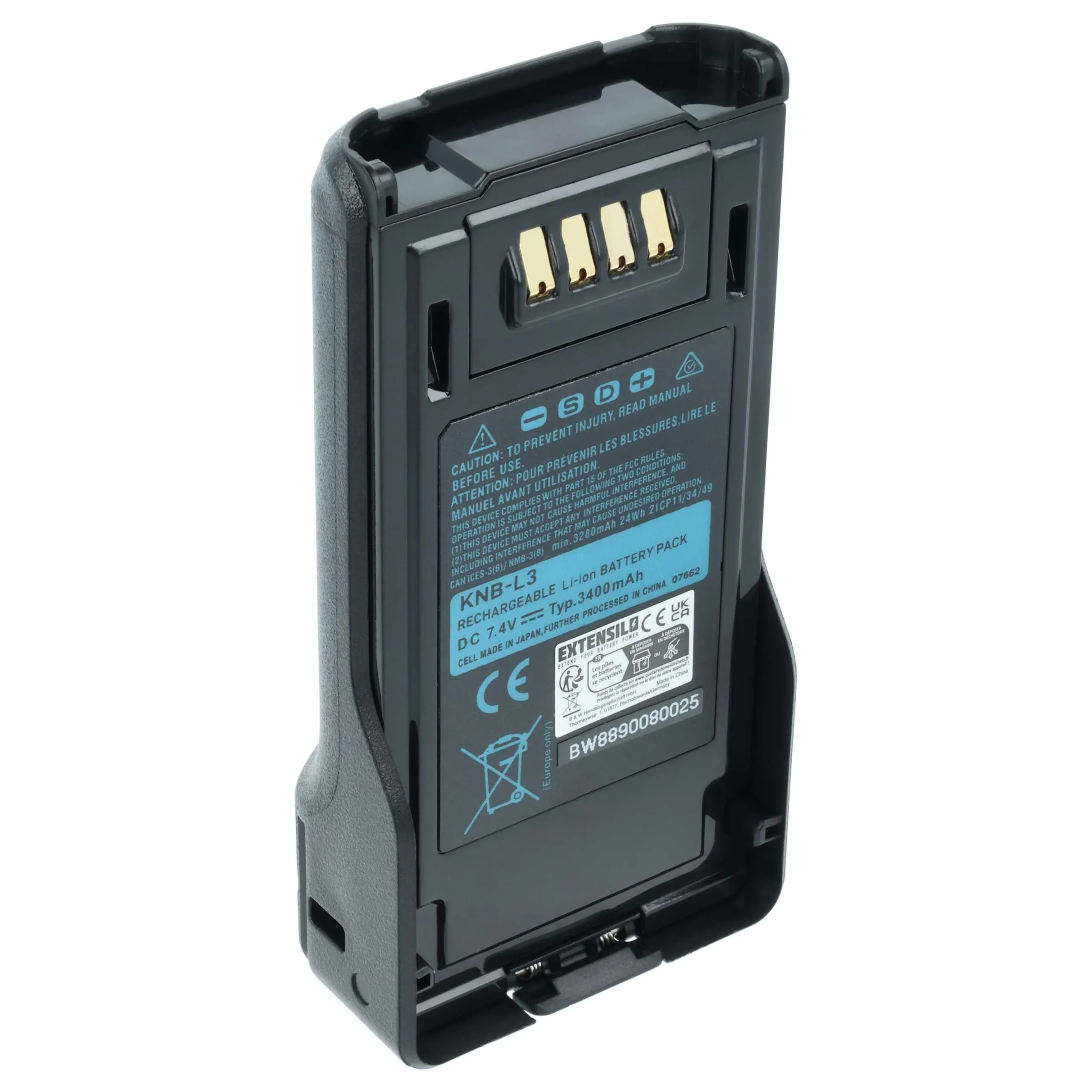 Batterie remplace Kenwood KNB-L2M, KNB-L2, KNB-L1 pour radio talkie-walkie Kenwood- 3400mAh 7,4V Li-ion