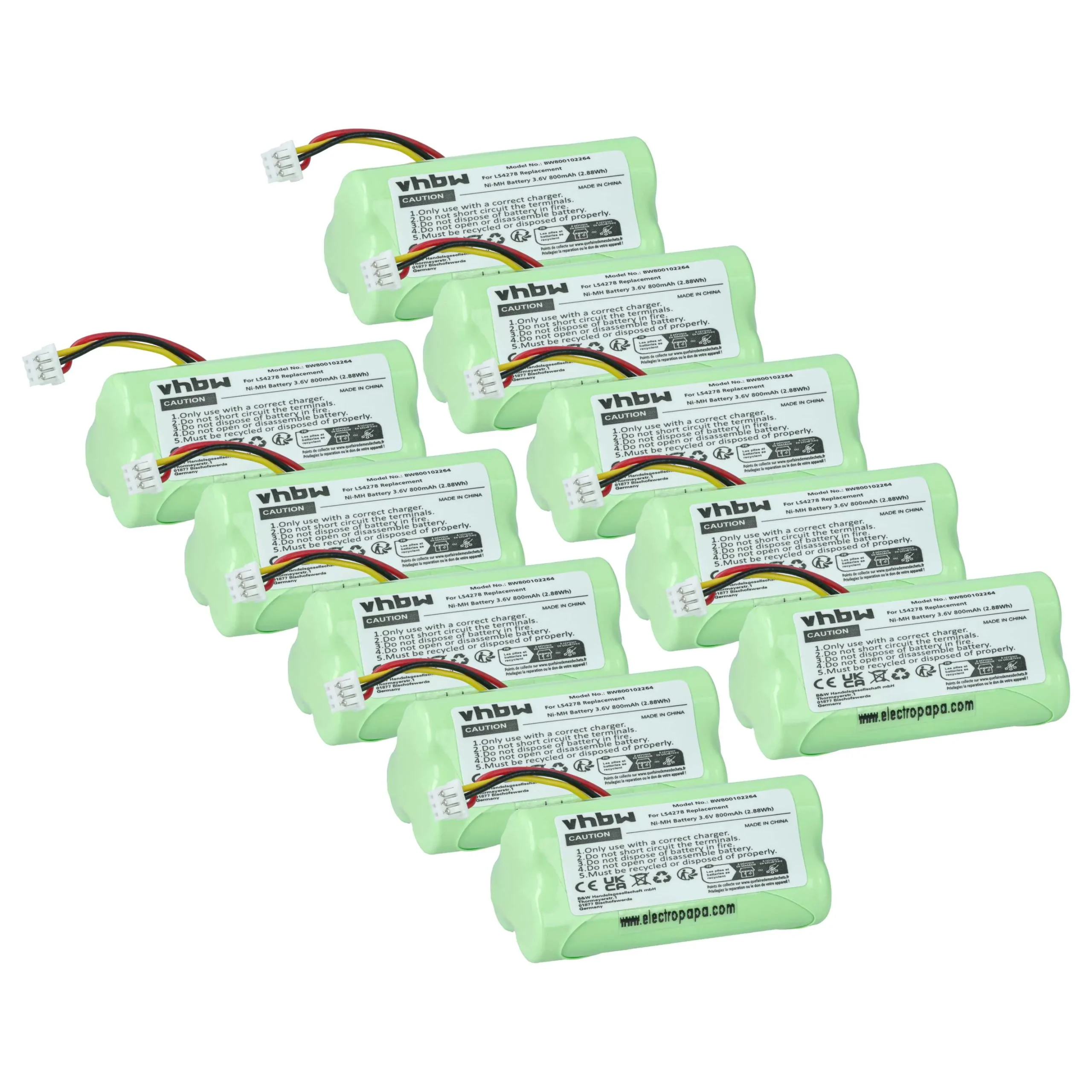 10x Batteries remplace 82-67705-01, BTRY-LS42RAAOE-01 pour scanner de code-barre Symbol - 800mAh 3,6V