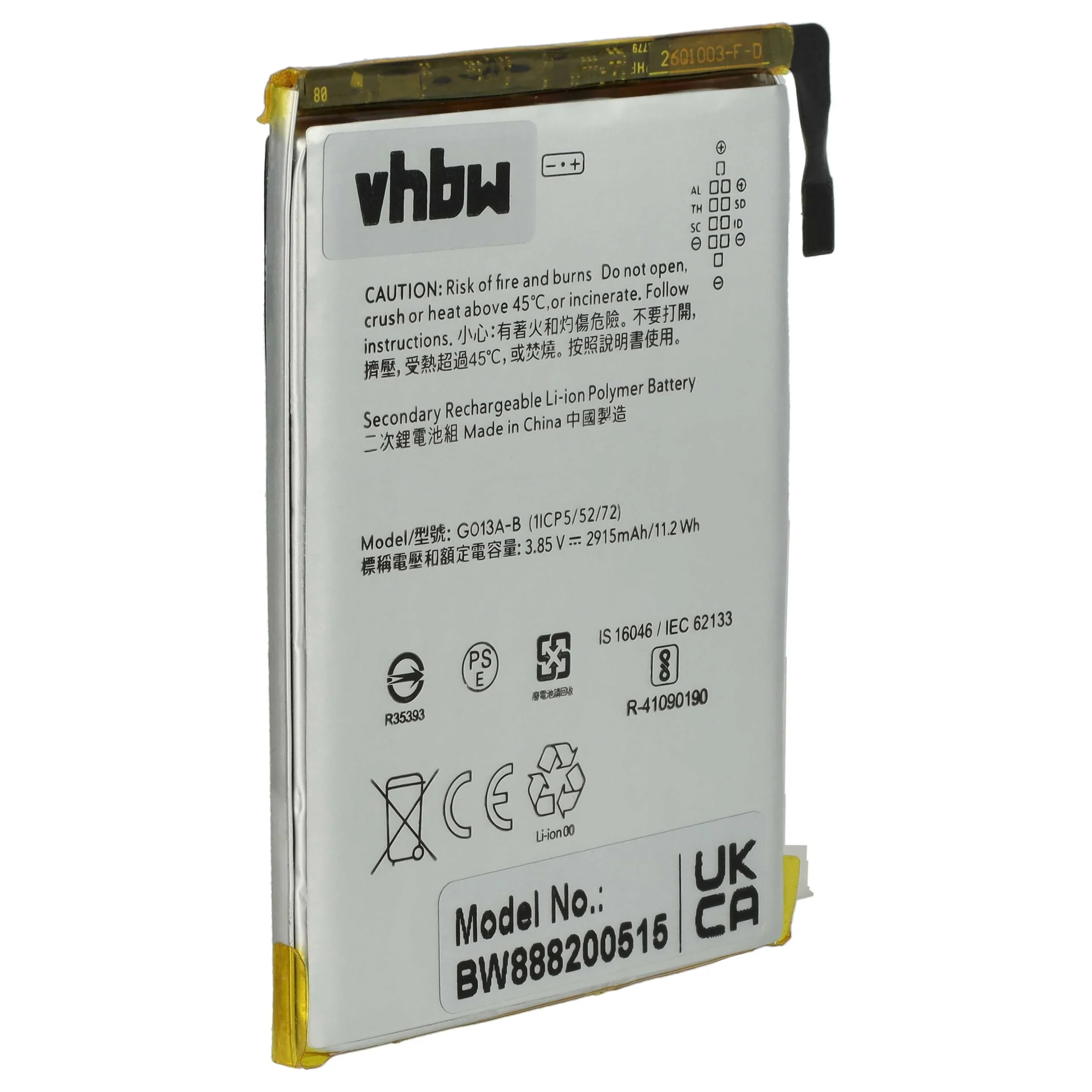 Batterie remplace Google 823-00073-01, G013A-B téléphone portable Google - 2900mAh 3,85V Li-polymère