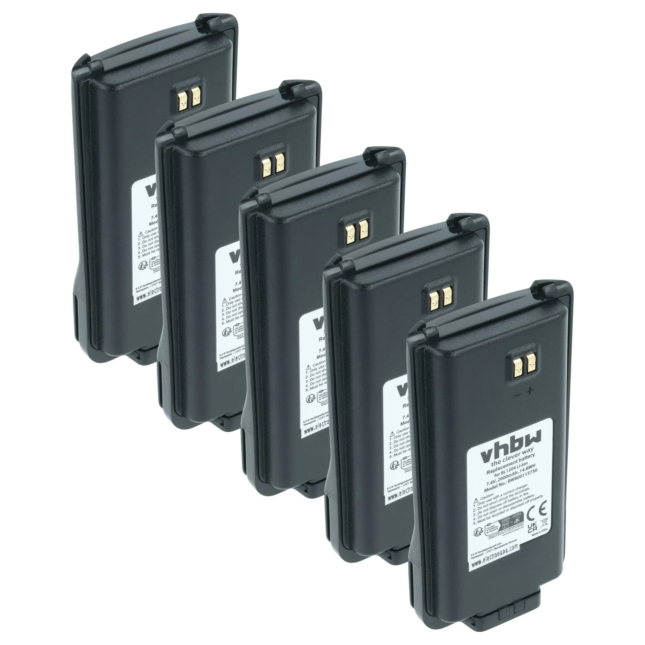5x Batteries remplace Hyt / Hytera BL2001, BL1204 pour radio talkie-walkie Hyt / Hytera- 2000mAh 7,4V Li-ion