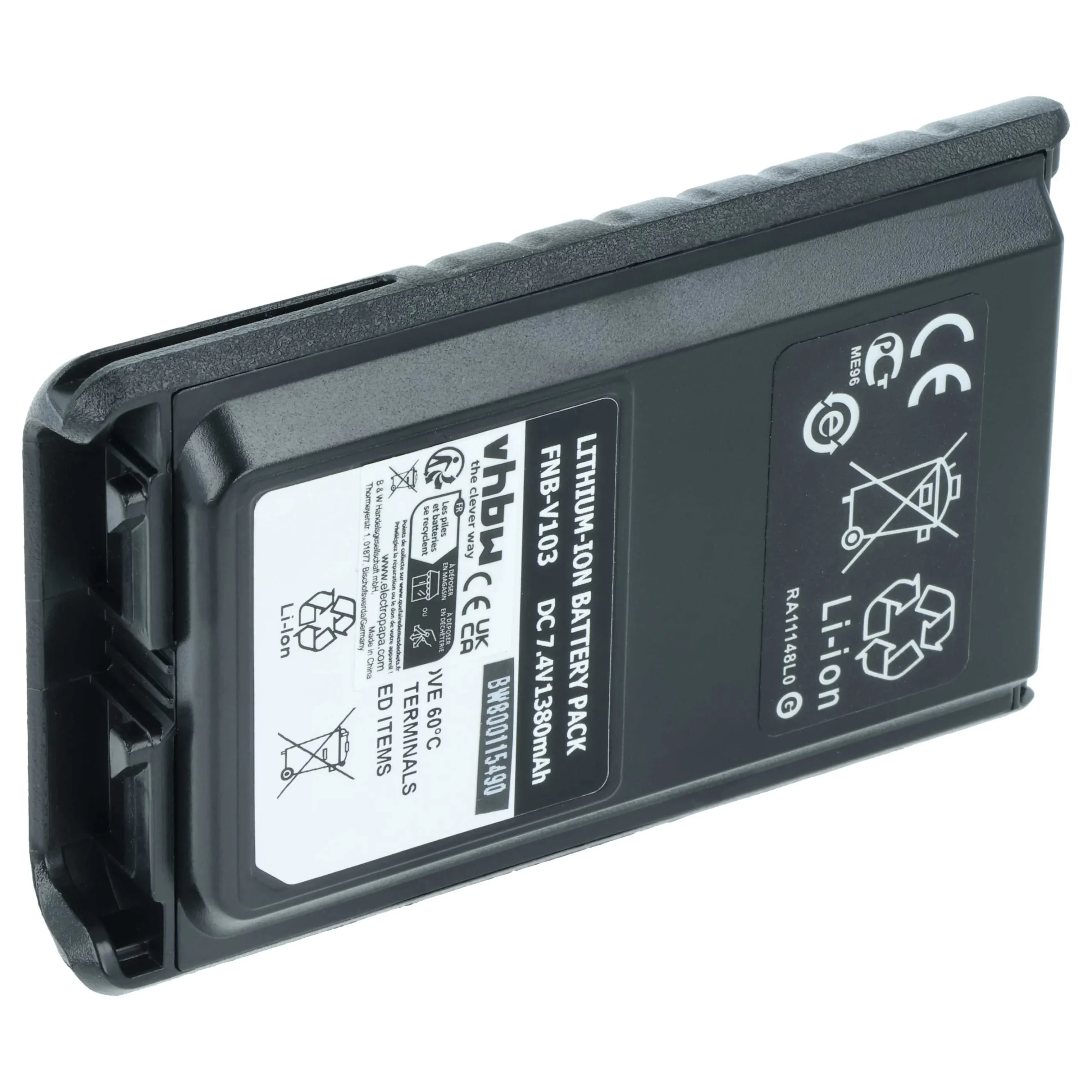 Batterie remplace Yaesu Vertex FNB-V103, FNB-V103LI pour radio talkie-walkie Vertex Yaesu- 1380mAh 7,4V Li-ion