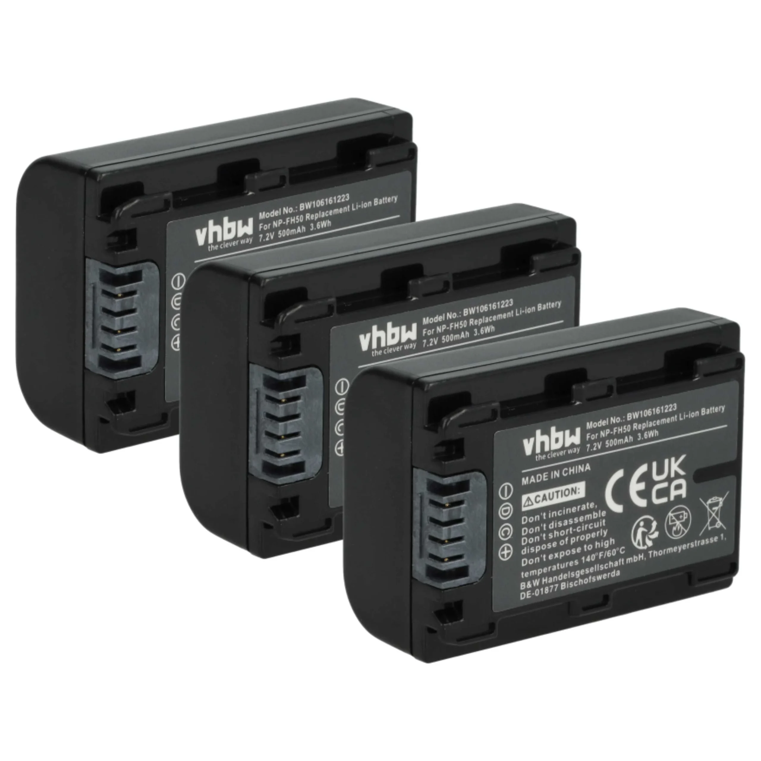 3x Batteries remplace Sony NP-FH50, NP-FH100, NP-FH70, NP-FH40 pour appareil photo Sony- 500mAh 7,2V Li-ion