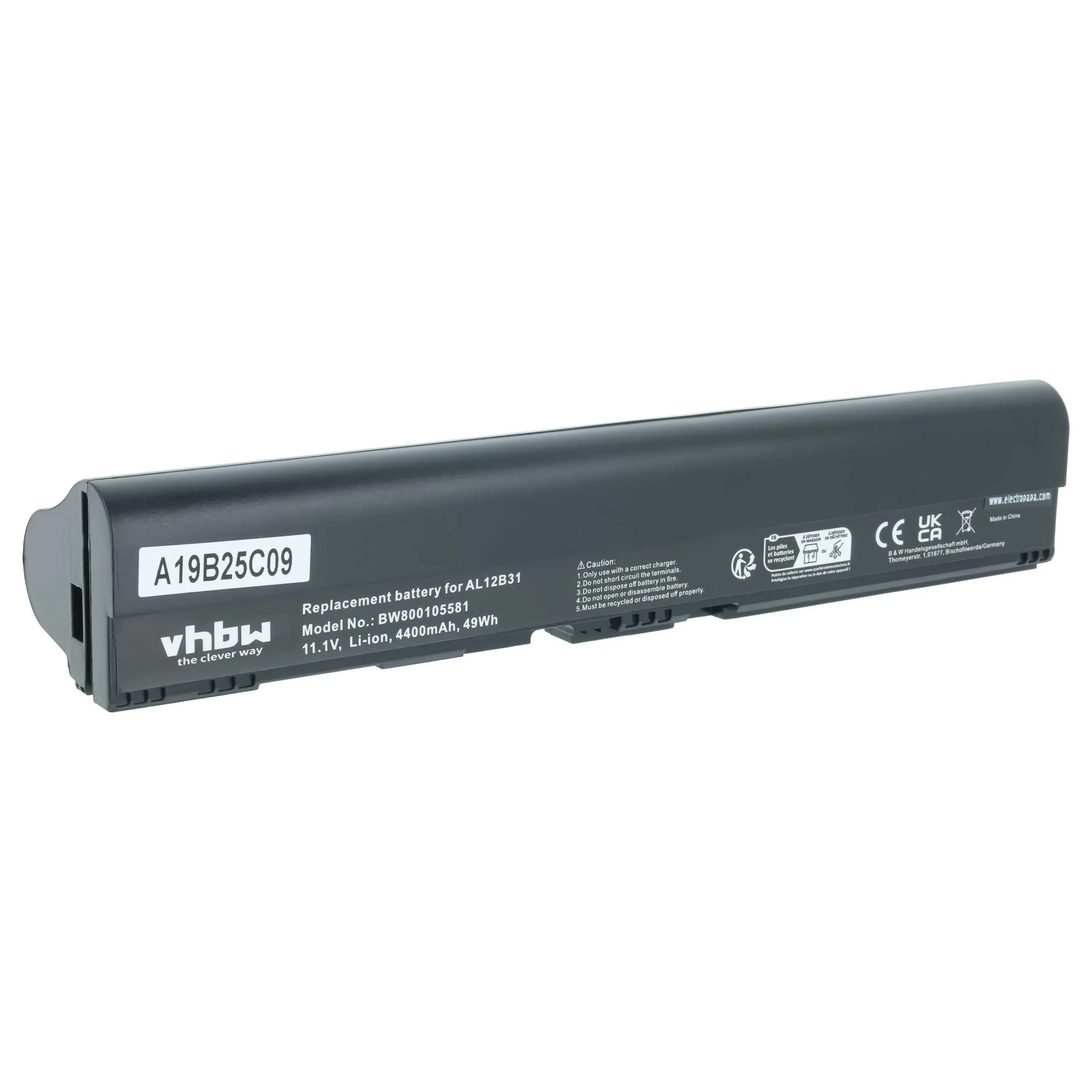 Batterie remplace Acer AL12B31, 4ICR17/65 pour ordinateur portable Gateway- 4400mAh 11,1V Li-ion, noir