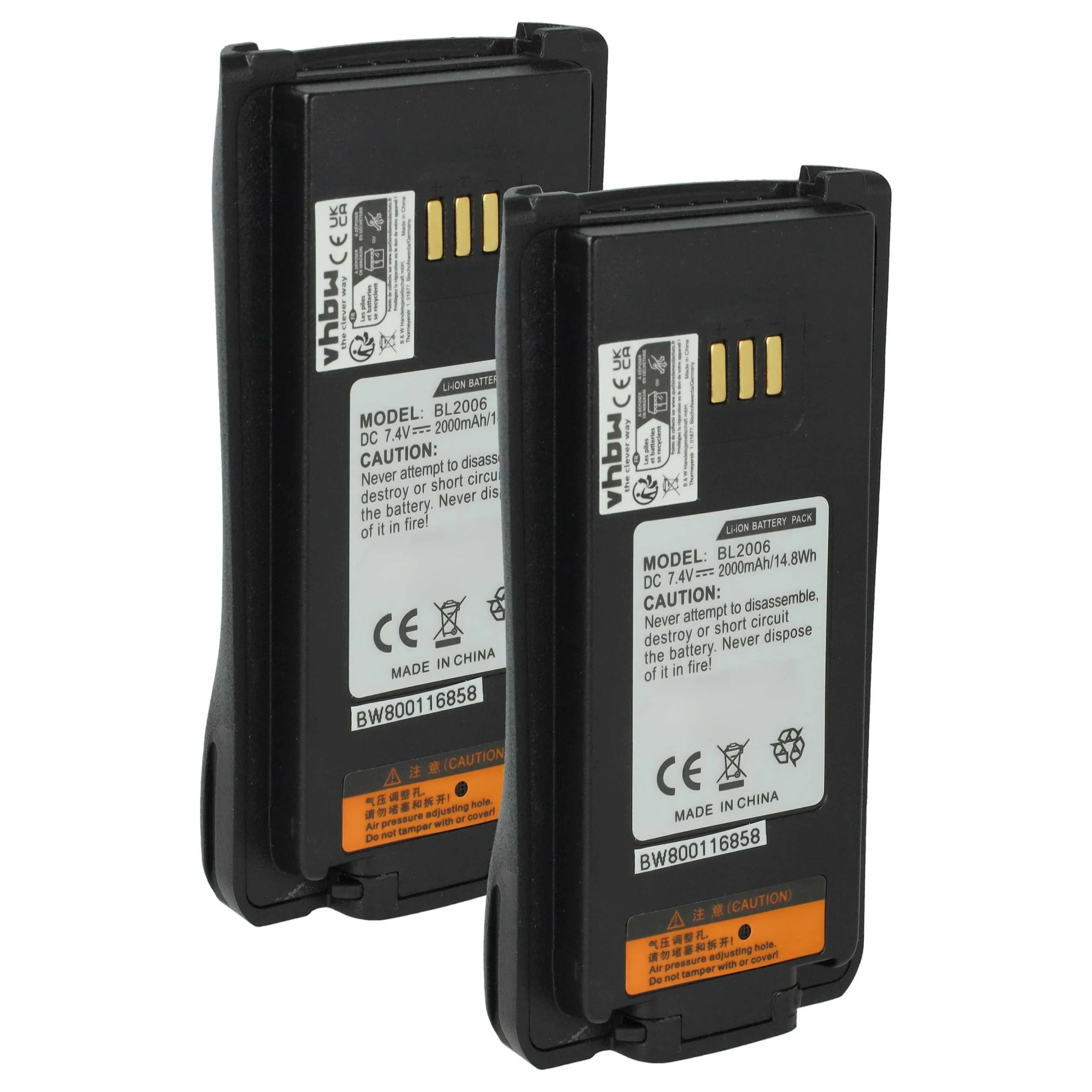2x Batteries remplace Hyt BL2006Li, BL2008, BL2006 pour radio talkie-walkie Harris- 2000mAh 7,4V Li-ion