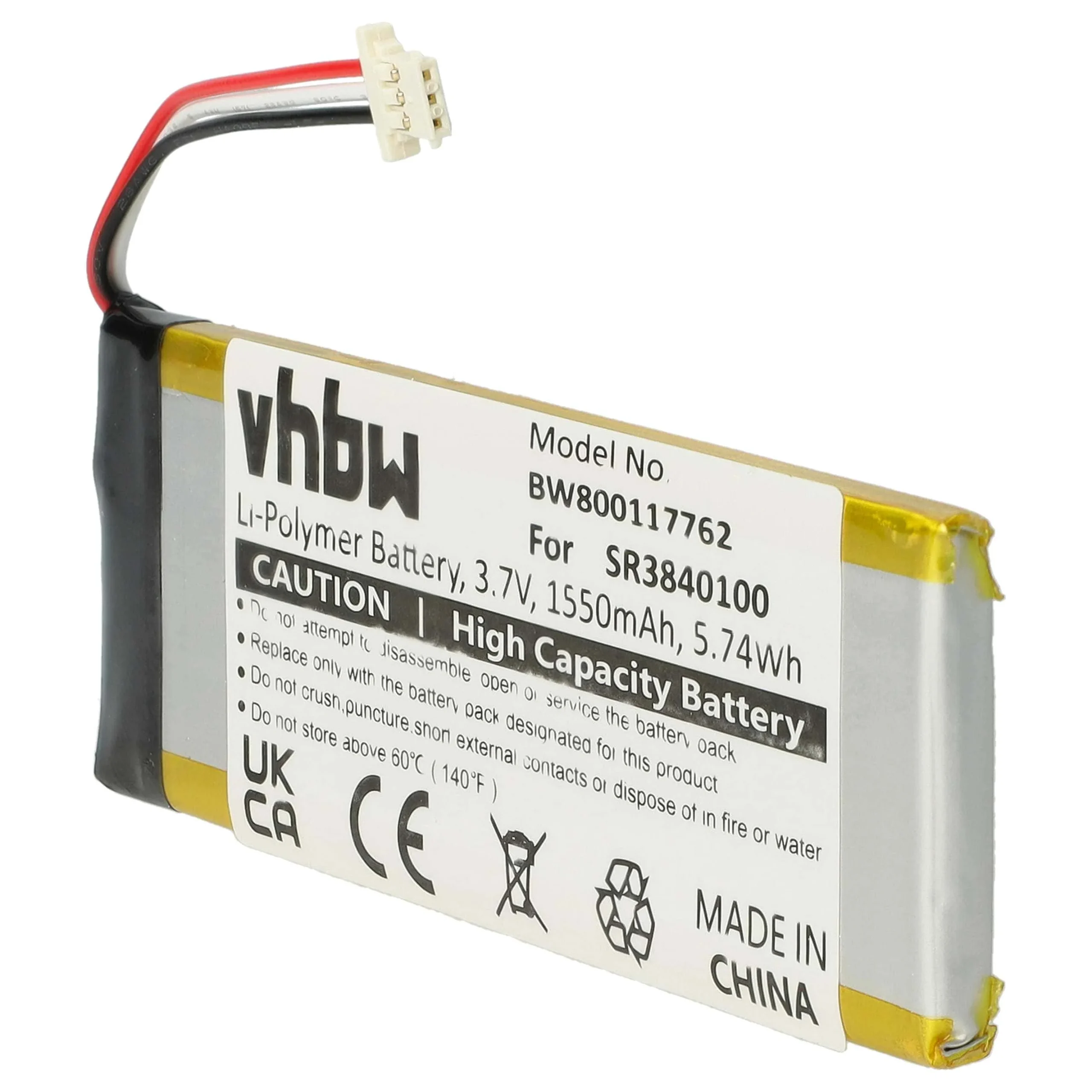 Batterie remplace Becker SR3840100, 334432602678 pour navigation GPS Becker - 1550mAh 3,7V Li-polymère