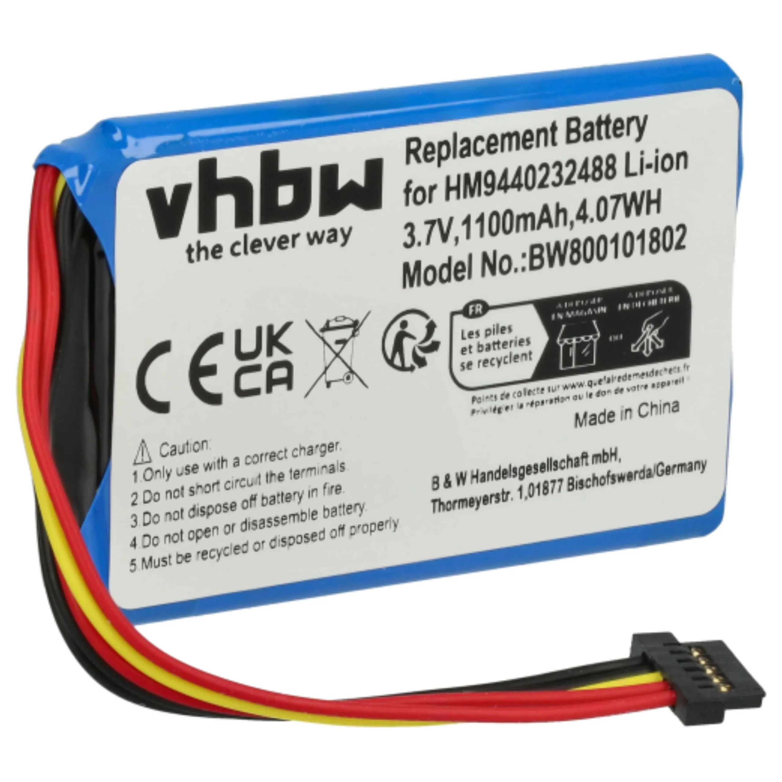 Batterie remplace TomTom HM9420236853, AHL03711008 pour navigation GPS TomTom - 1100mAh 3,7V Li-ion