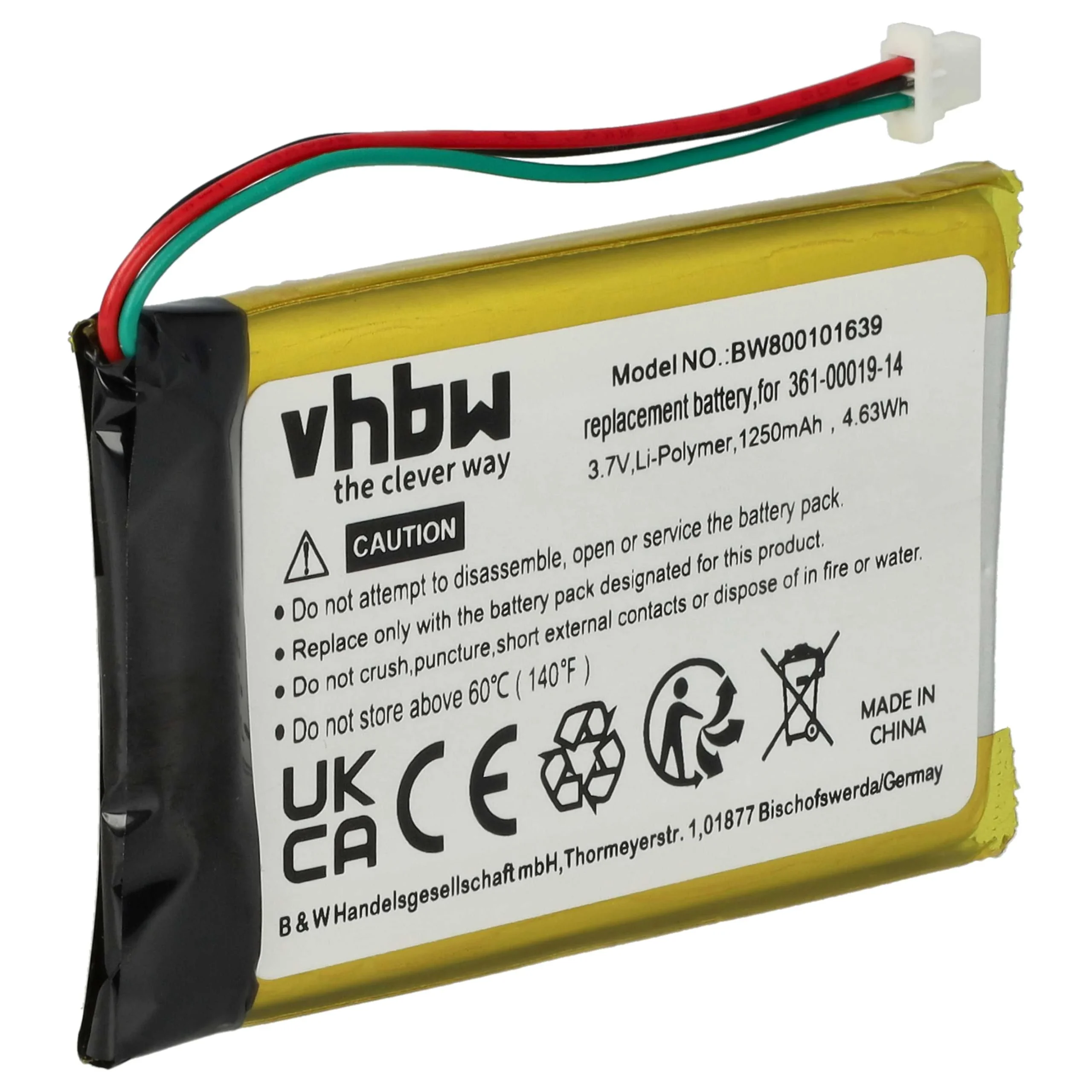 Batterie remplace Garmin 361-00019-14 pour navigation GPS Garmin - 1250mAh 3,7V Li-polymère