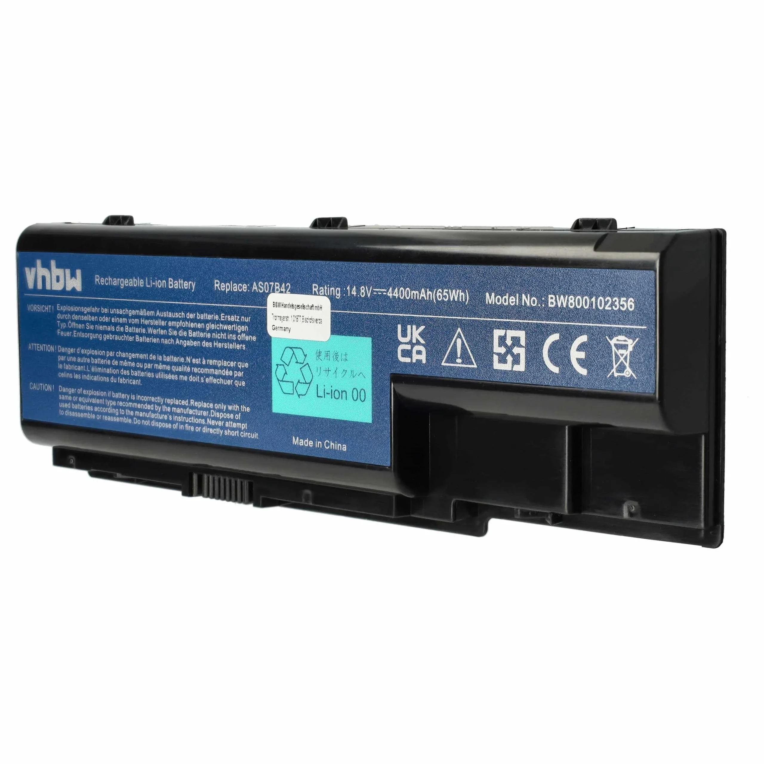 Batterie remplace Acer 01AS-2007B, AK.006BT.019 pour ordinateur portable Gateway- 4400mAh 14,8V Li-ion, noir