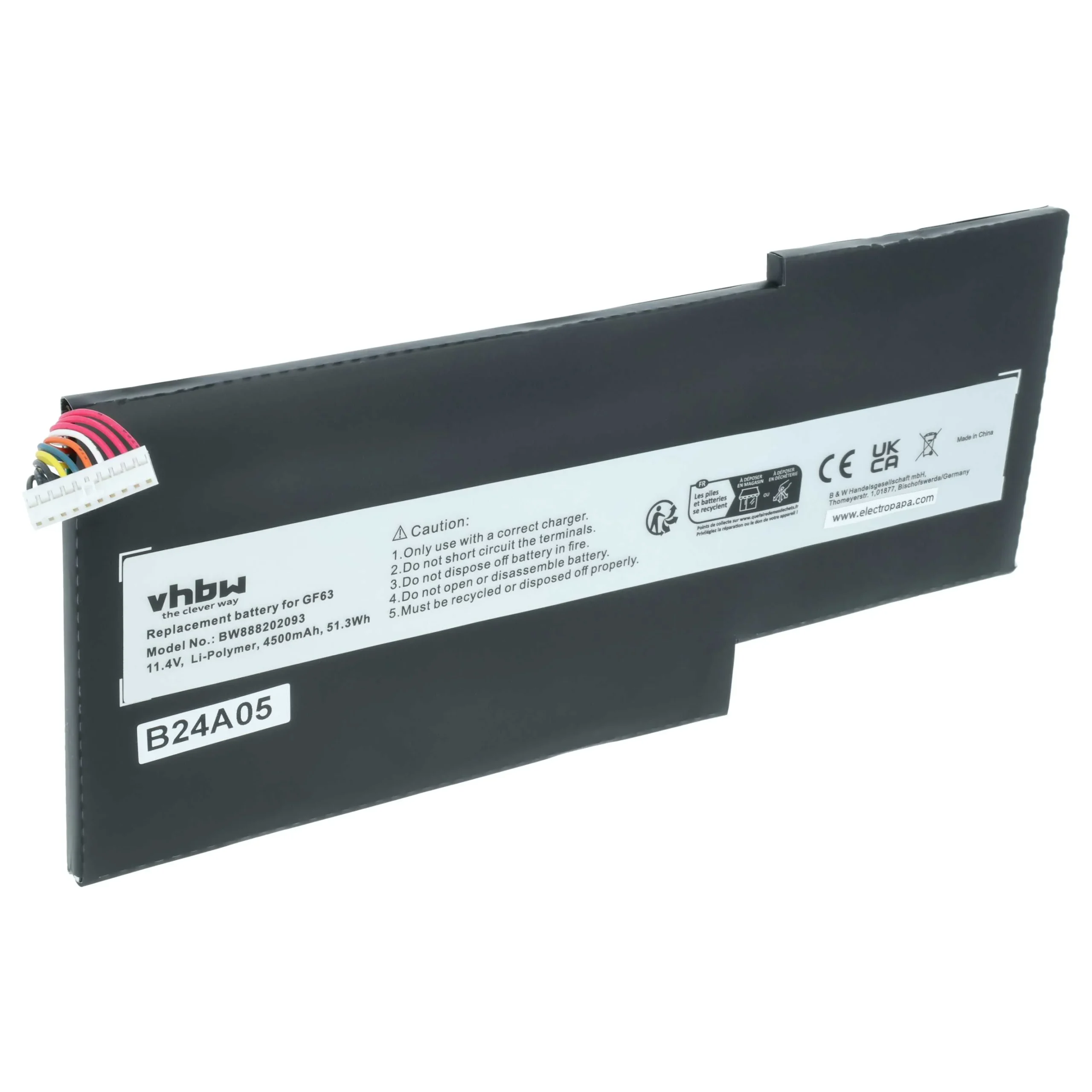 Batterie remplace MSI BTY-M6K pour ordinateur portable MSI- 4500mAh 11,4V Li-polymère, noir