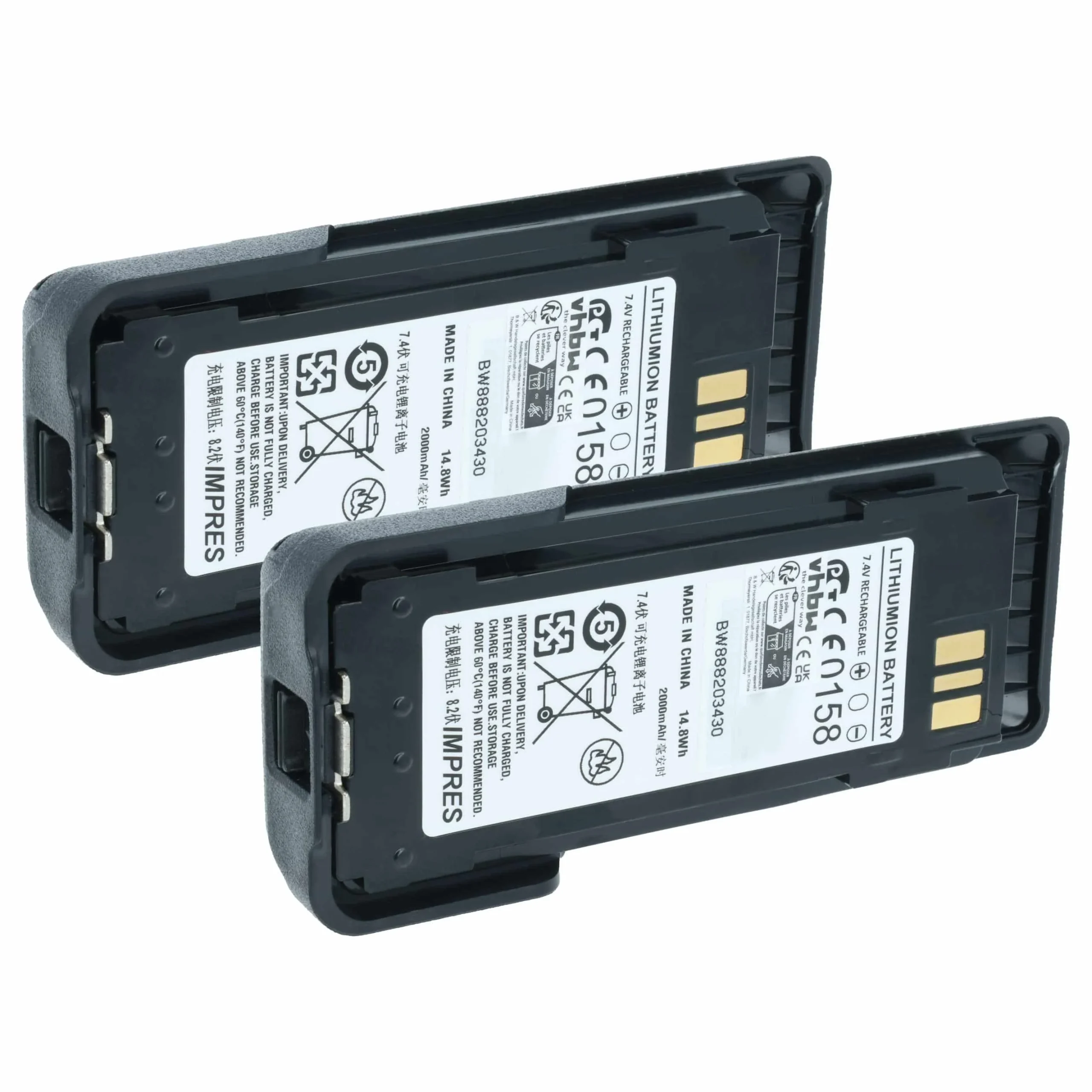 2x Batteries remplace Motorola NNTN8359A, NNTN8359 pour radio talkie-walkie Motorola- 2000mAh 7,4V Li-ion