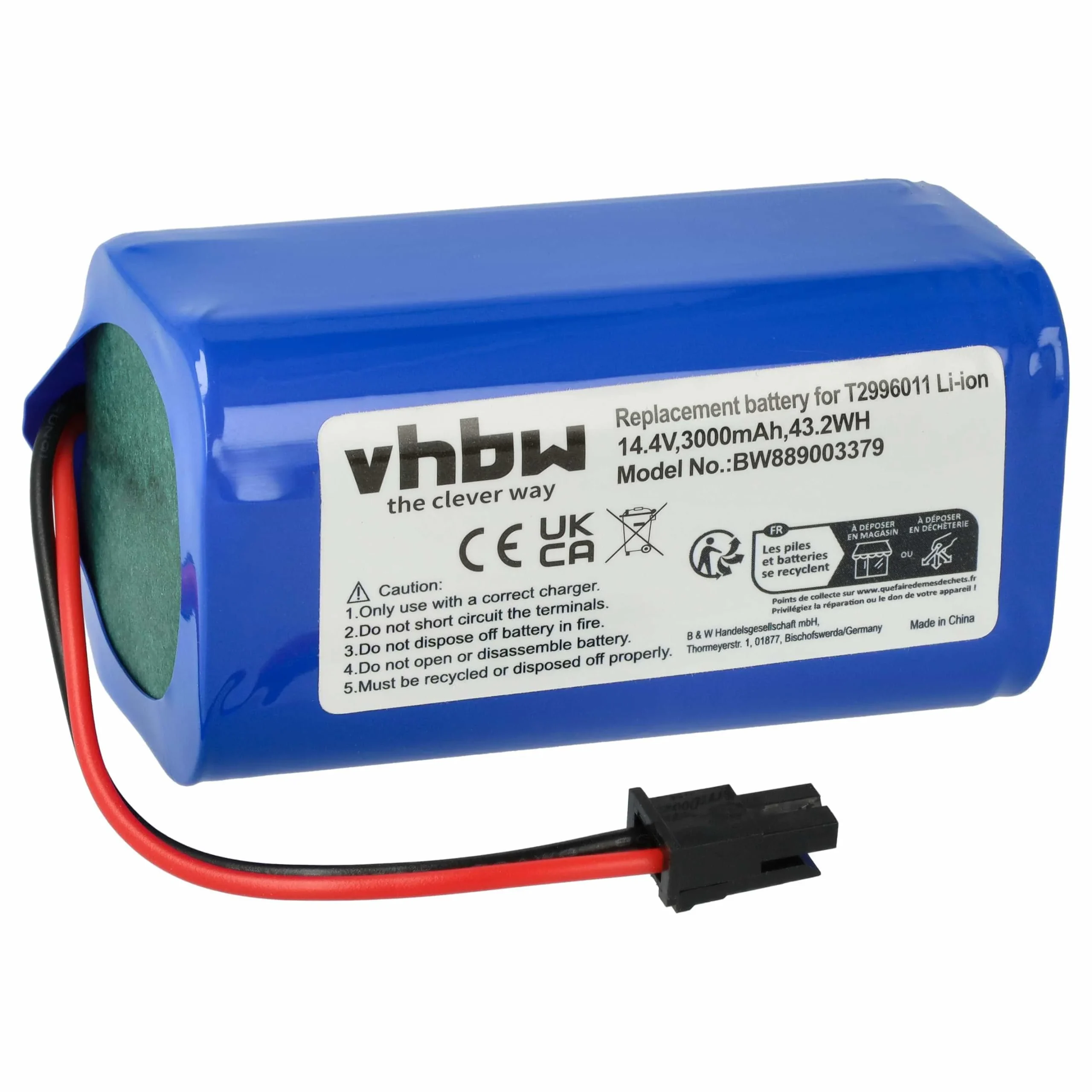 Batterie remplace Eufy T2996011, U092-INR-MH1-4S1P pour robot aspirateur Eufy - 3000mAh 14,4V Li-ion