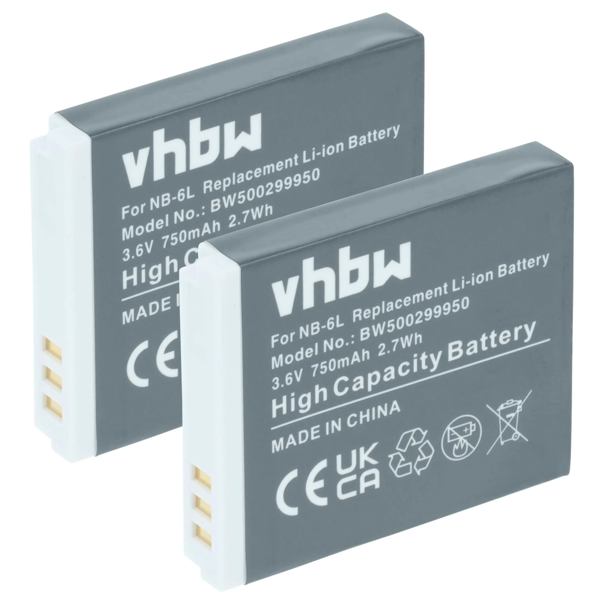 2x Batteries remplace Canon NB-6L pour appareil photo Canon- 750mAh 3,6V Li-ion