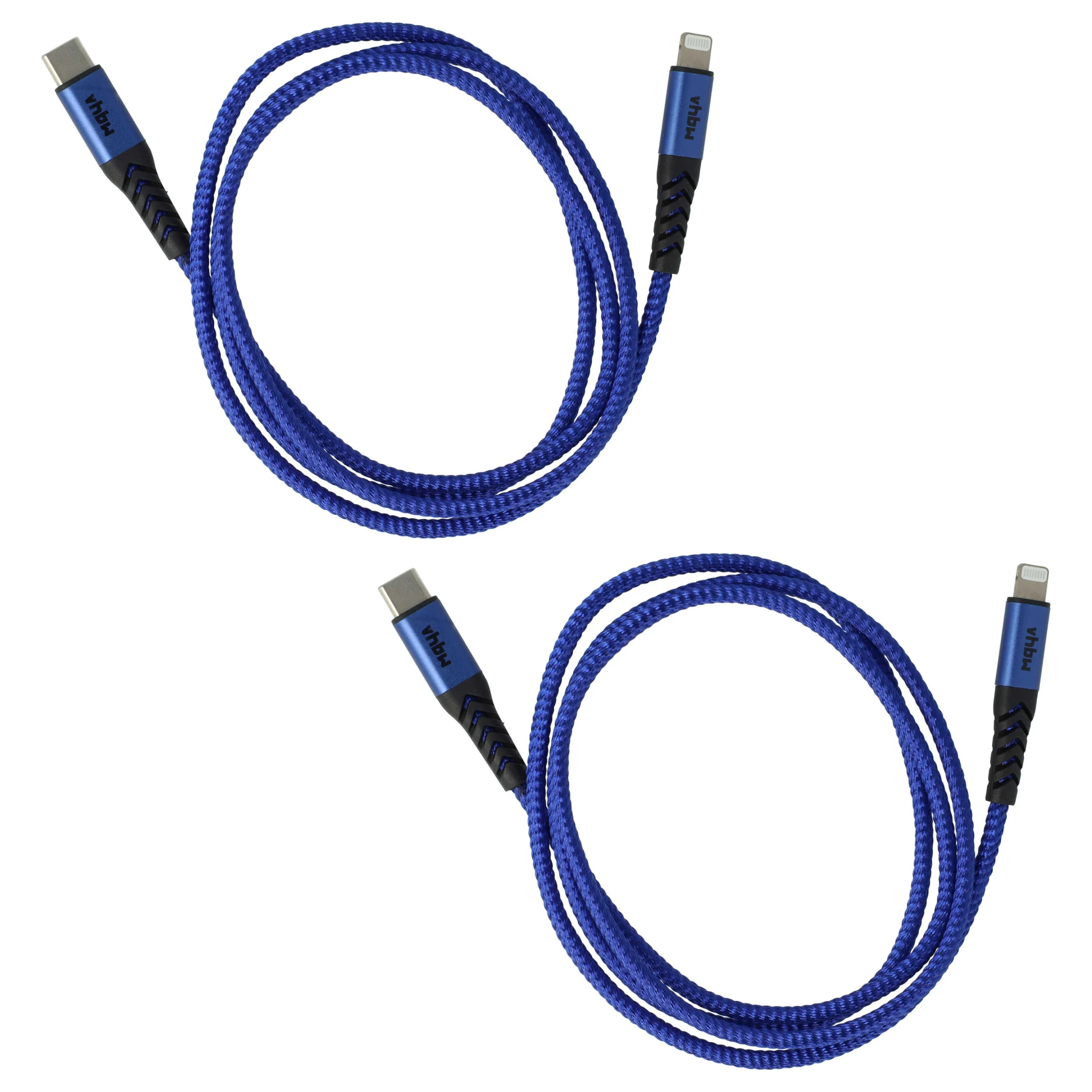 2x Câbles Lightning vers USB C, Thunderbolt 3 pour iOS Apple MacBook - noir / bleu, 100cm