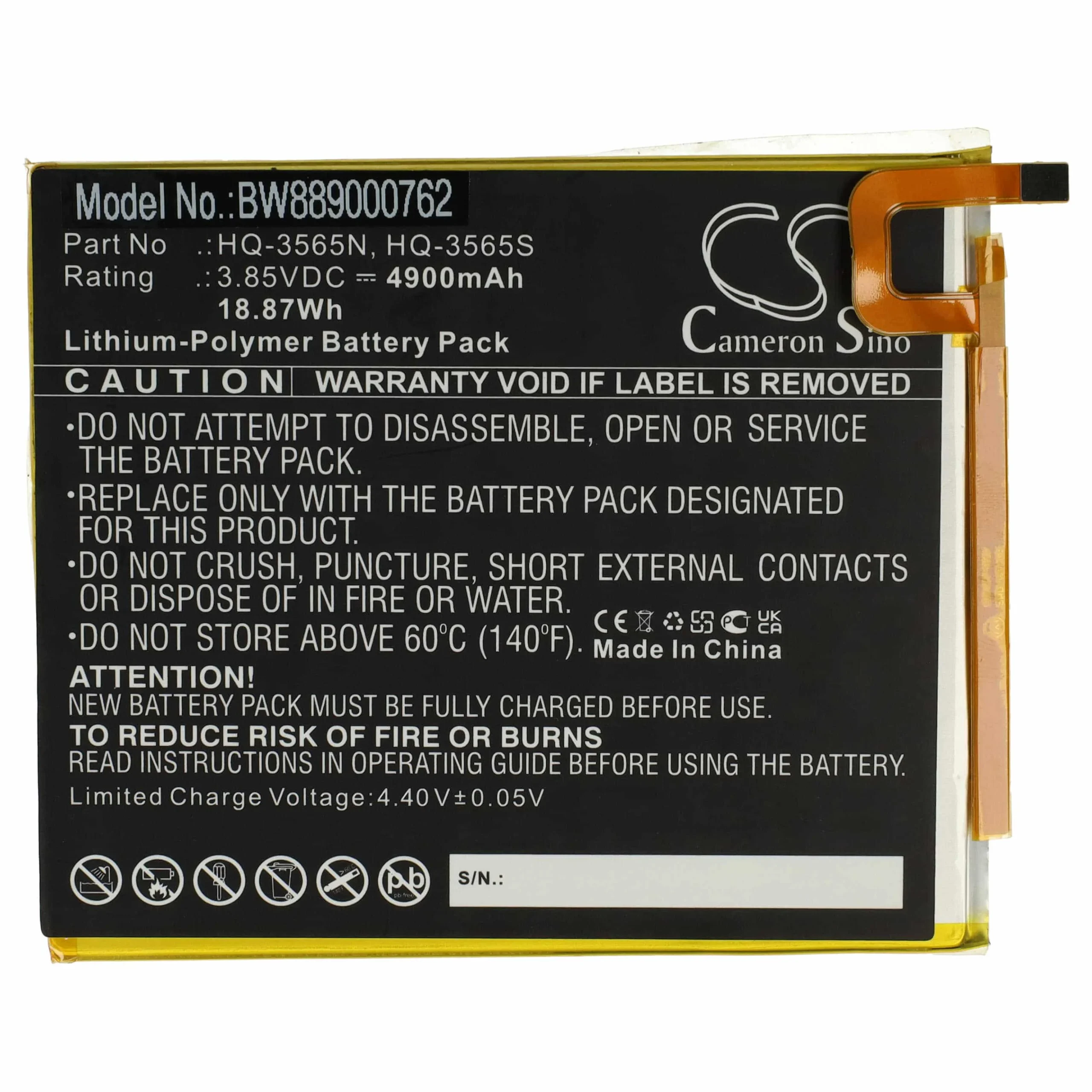Batterie remplace Samsung HQ-3565S, HQ-3565N tablette - 4900mAh 3,85V Li-polymère