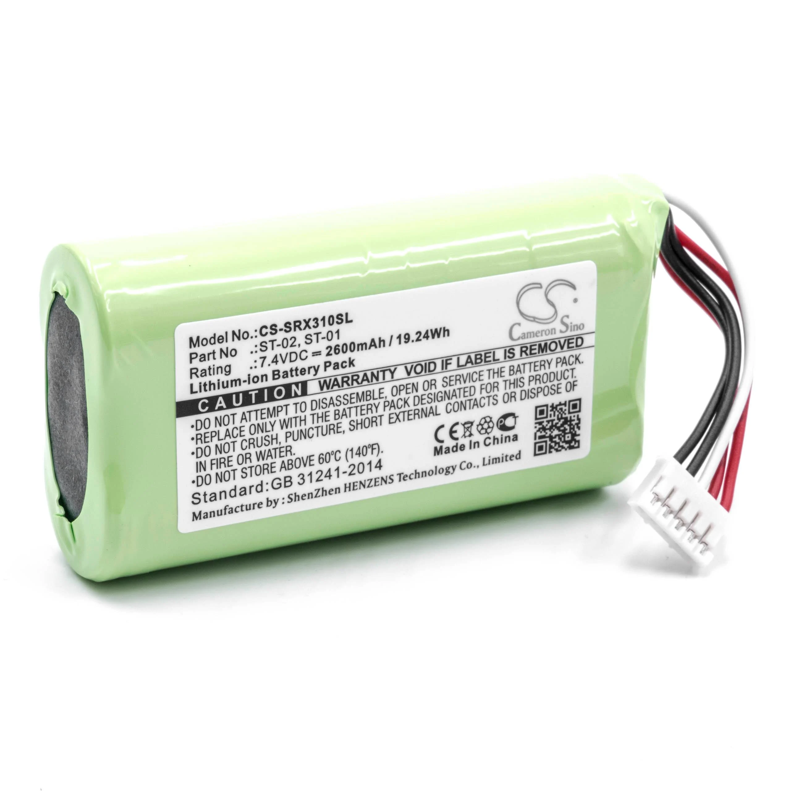 Batterie remplace Sony ST-02, ST-01 enceinte Sony - 2600mAh 7,4V Li-ion