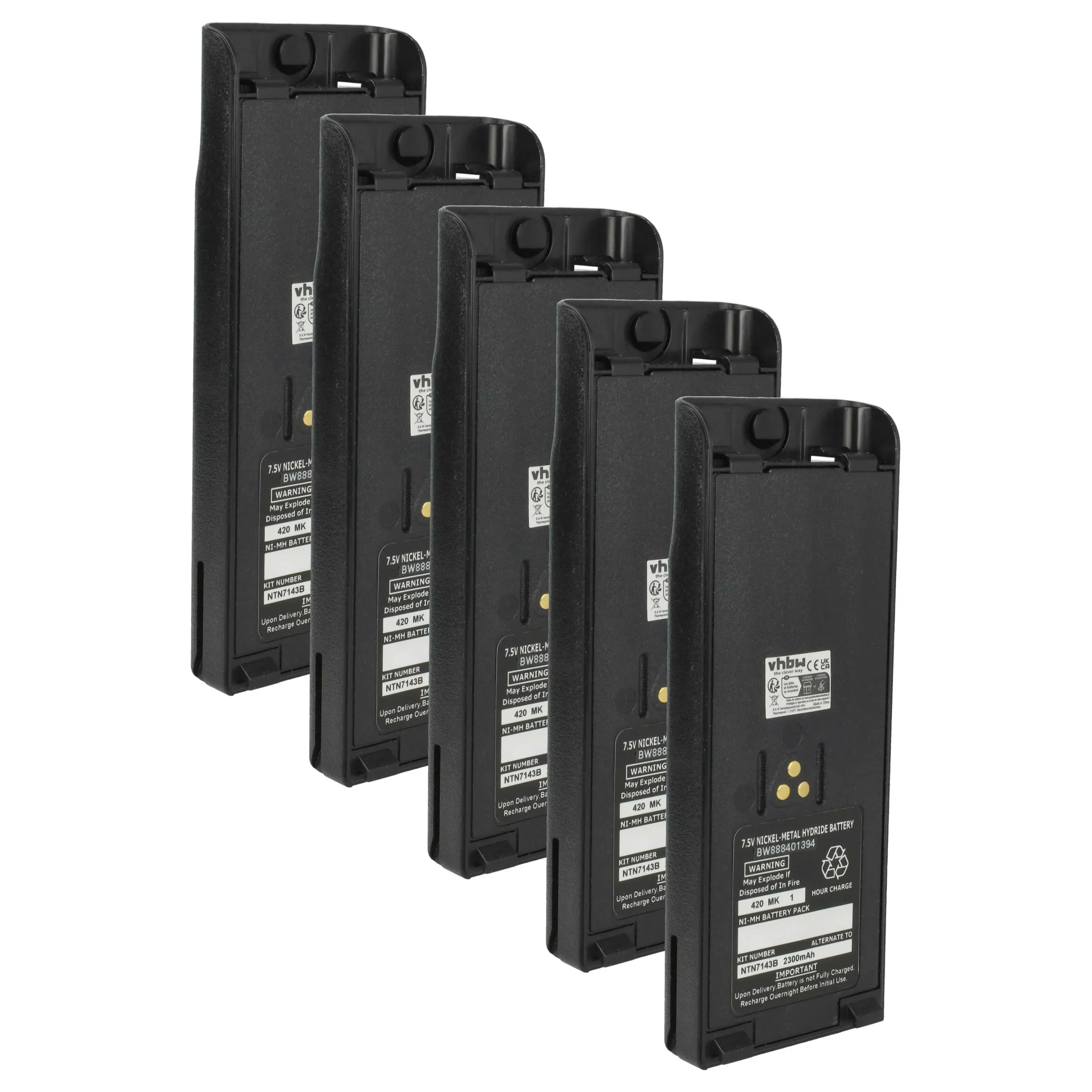 5x Batteries remplace Motorola NTN7143A, NTN7143 pour radio talkie-walkie Motorola- 2300mAh 7,5V NiMH