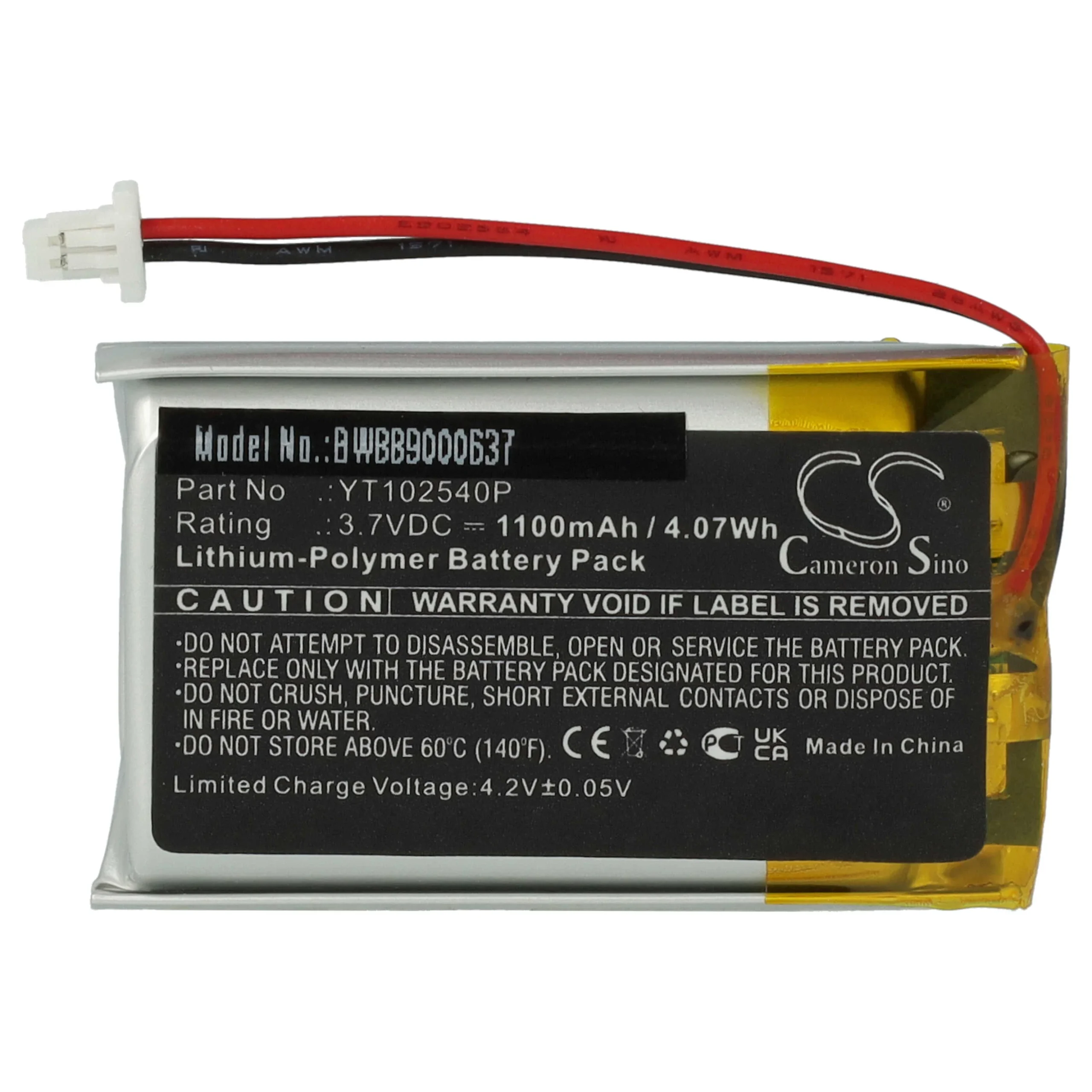 Batterie remplace Sena YT102540P casque audio Sena - 1100mAh 3,7V Li-polymère