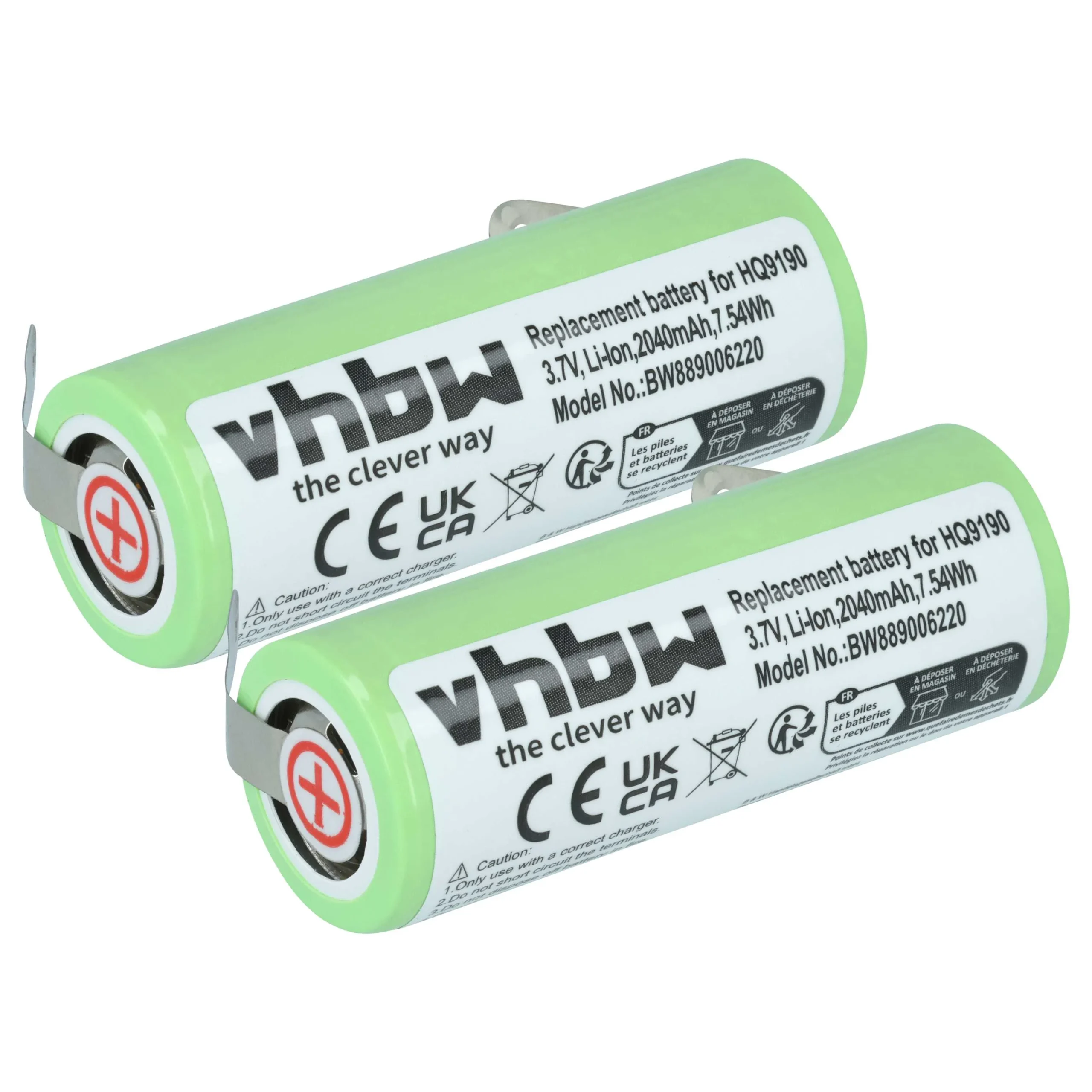 2x Batteries remplace Philips 4222-036-06410, 036-11290 pour rasoir électrique Philips - 2040mAh 3,7V Li-ion